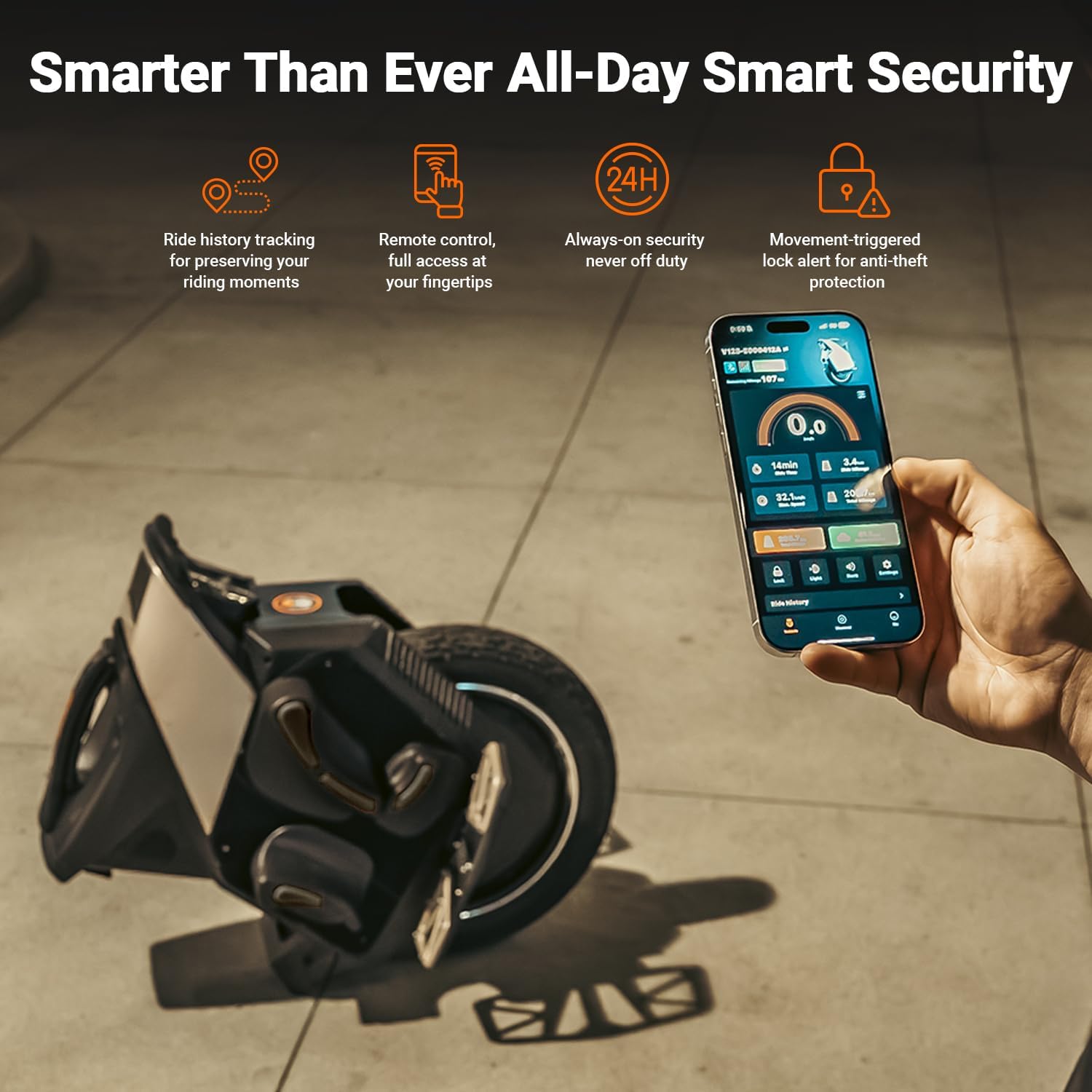 Inmotion V12S City Commuter EUC: 120km Range, 4.3" Touchscreen, Anti-Theft Alarm, 90mm Suspension, UL2272 & IPX6 - Image 3