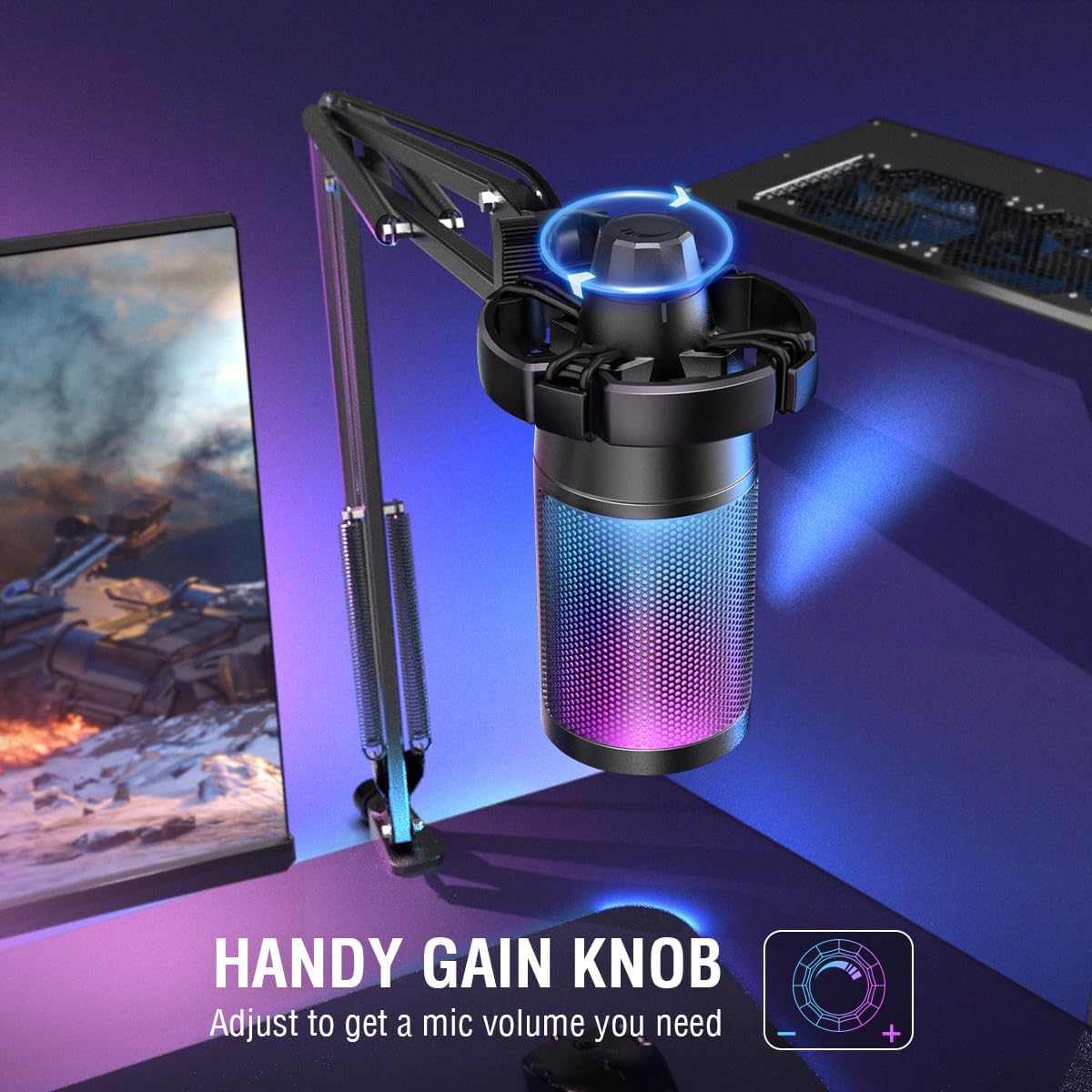 FIFINE Gaming PC USB Microphone, Podcast Condenser Mic with Boom Arm, Pop Filter, Mute Button for Streaming, Twitch, Online Chat, RGB Computer Mic for PS4/5 PC Gamer Youtuber-AmpliGame A6T - Image 6