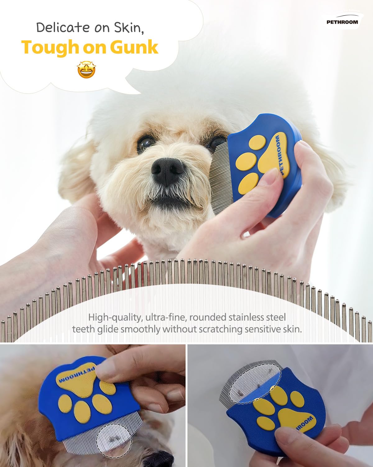 PETHROOM Professional Eye Comb for Pets | Stainless Steel Tear Stain Remover for Cats & Dogs | Gentle Round-Head Grooming Tool | Compact & Portable for Eye Gunk Removal - Image 5