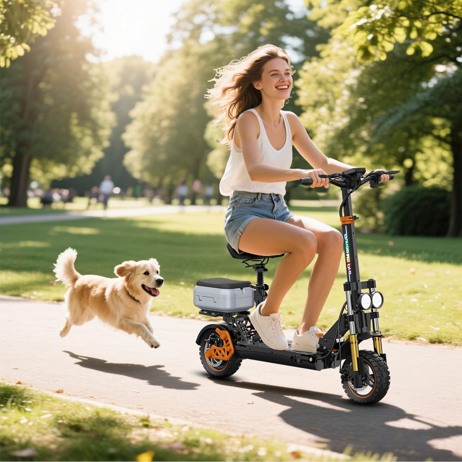 M5 Pro Electric Scooter, 1600W Brushless Motor, Range 70-80KM, Max Speed 34 MPH, Max Load 264LBS, Dual Suspension & Hydraulic Damping System, E-Scooter with Seat & Storage Box for Adults - Image 5