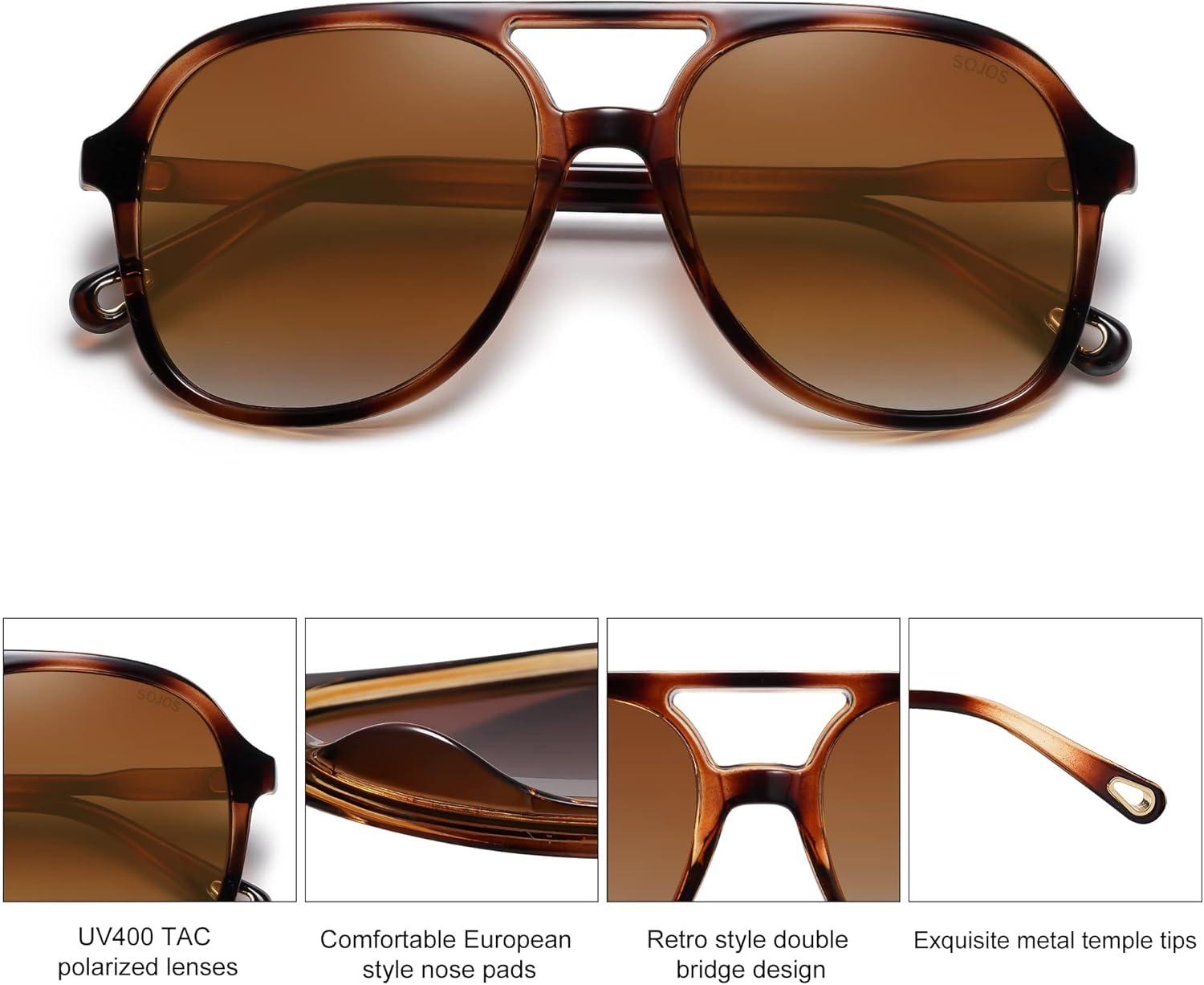 SOJOS Retro Polarized Aviator Sunglasses Womens Mens Classic 70s 80s Vintage Trendy Square Aviators SJ2174 - Image 4
