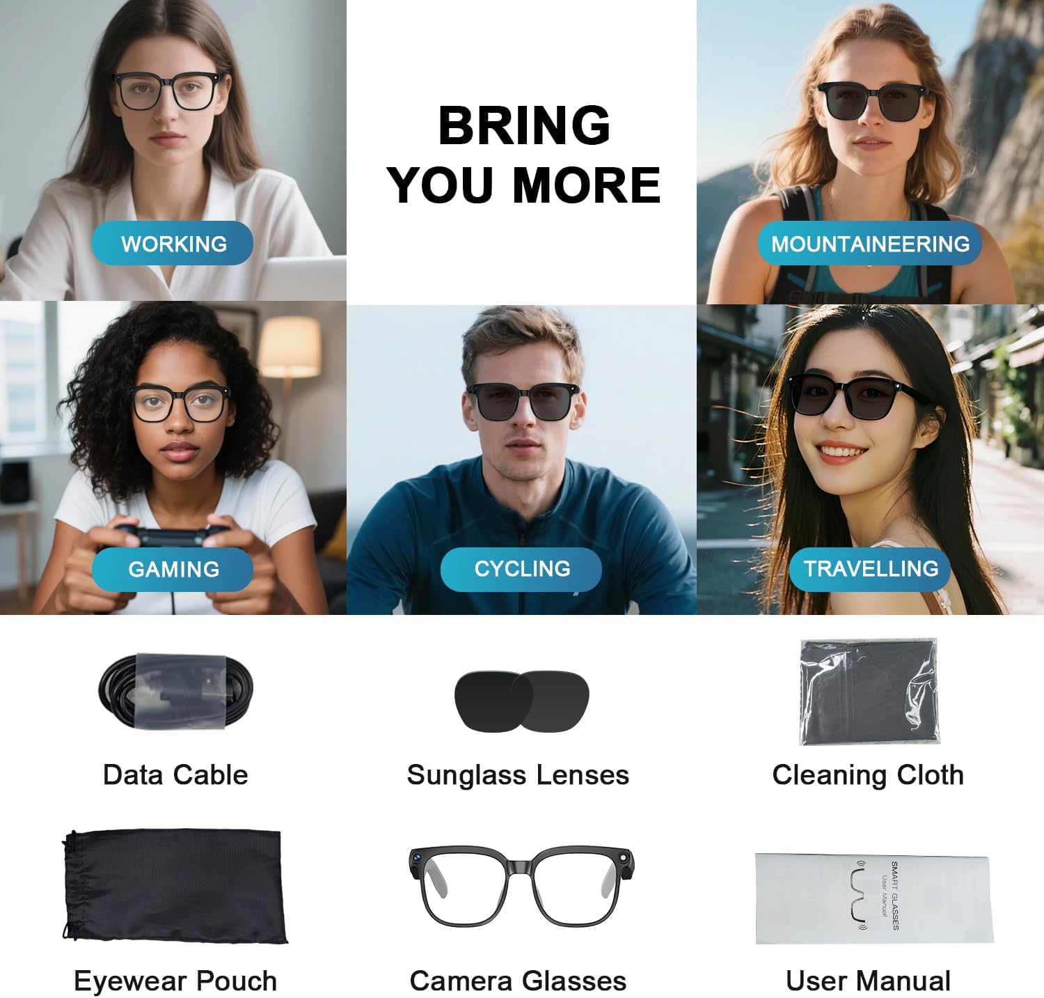 AI Smart Glasses with Camera, 8MP HD Camera Glasses with Video Recording Dual Mic, Real-time Translation & AI Voice Assistant, Identify Objects, IP65 Waterproof, Ideal for Travel & Meetings - Image 9