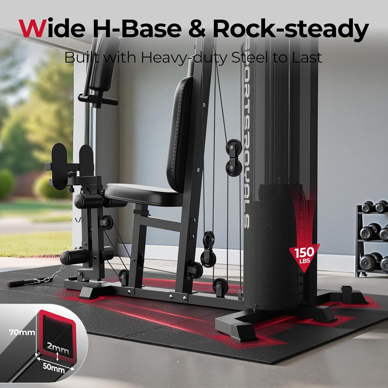 Sportsroyals Home Gym, Multifuntional Workout Station with 150LBS Weight Stack, Full Body Workout Equipment for Home Exercise Fitness - Image 3