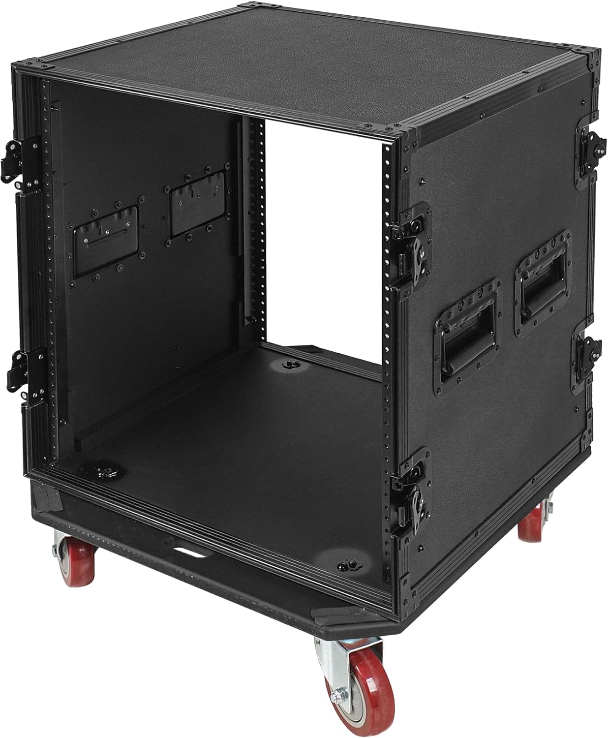 Sound Town Black Series 12U PA/DJ Rack/Road Case with 12-Space, All-Black Anodized Hardware, Plywood, Casters, and 21” Rackable Depth - Pro Tour Grade (STRC-B12UW) - Image 3