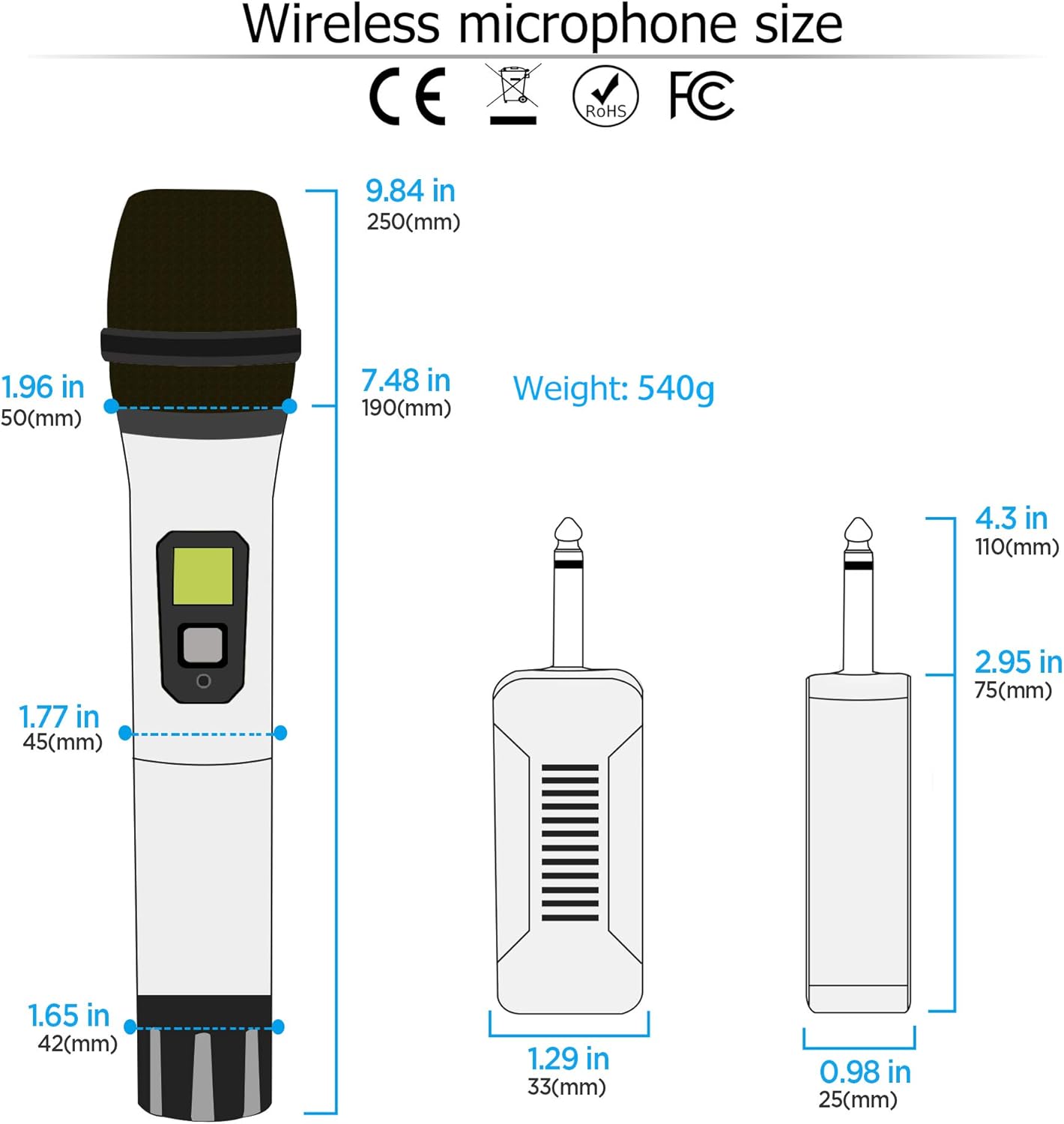Bietrun UHF Wireless Microphone with 1/4'' Plug Rechargeable Receiver, 160 Feet, Professional Metal Dual Handheld Cordless Dynamic Mic System for Karaoke, Wedding, Singing, DJ, Party, Speech, Church - Image 8