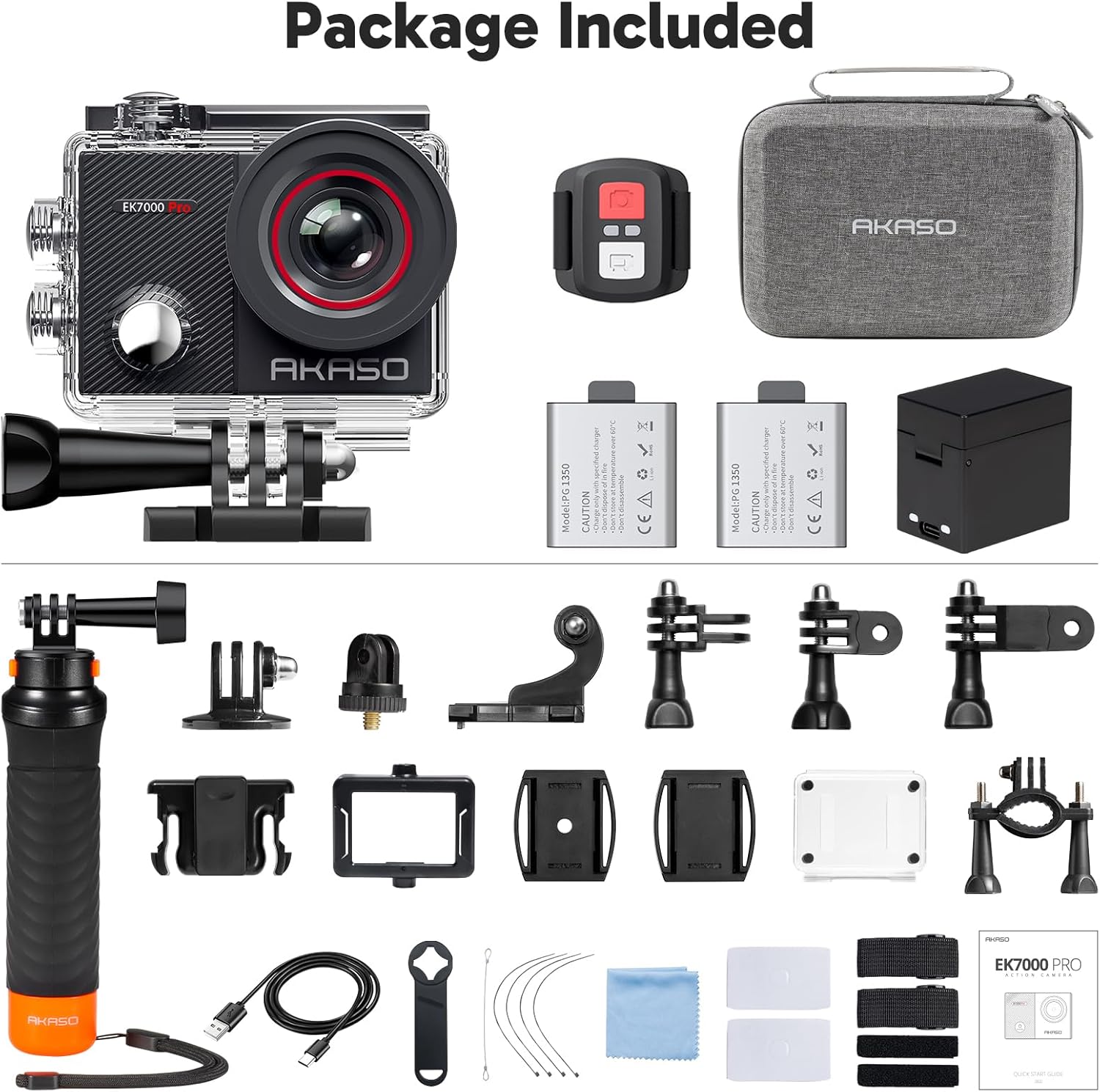 AKASO EK7000 Pro 4K30 Action Camera with Touch Screen EIS 131FT Waterproof Underwater Camera 5X Zoom Remote Control with Waterproof Floating Hand Grip Bundle and Carrying Case Accessories Kit Bundle - Image 9