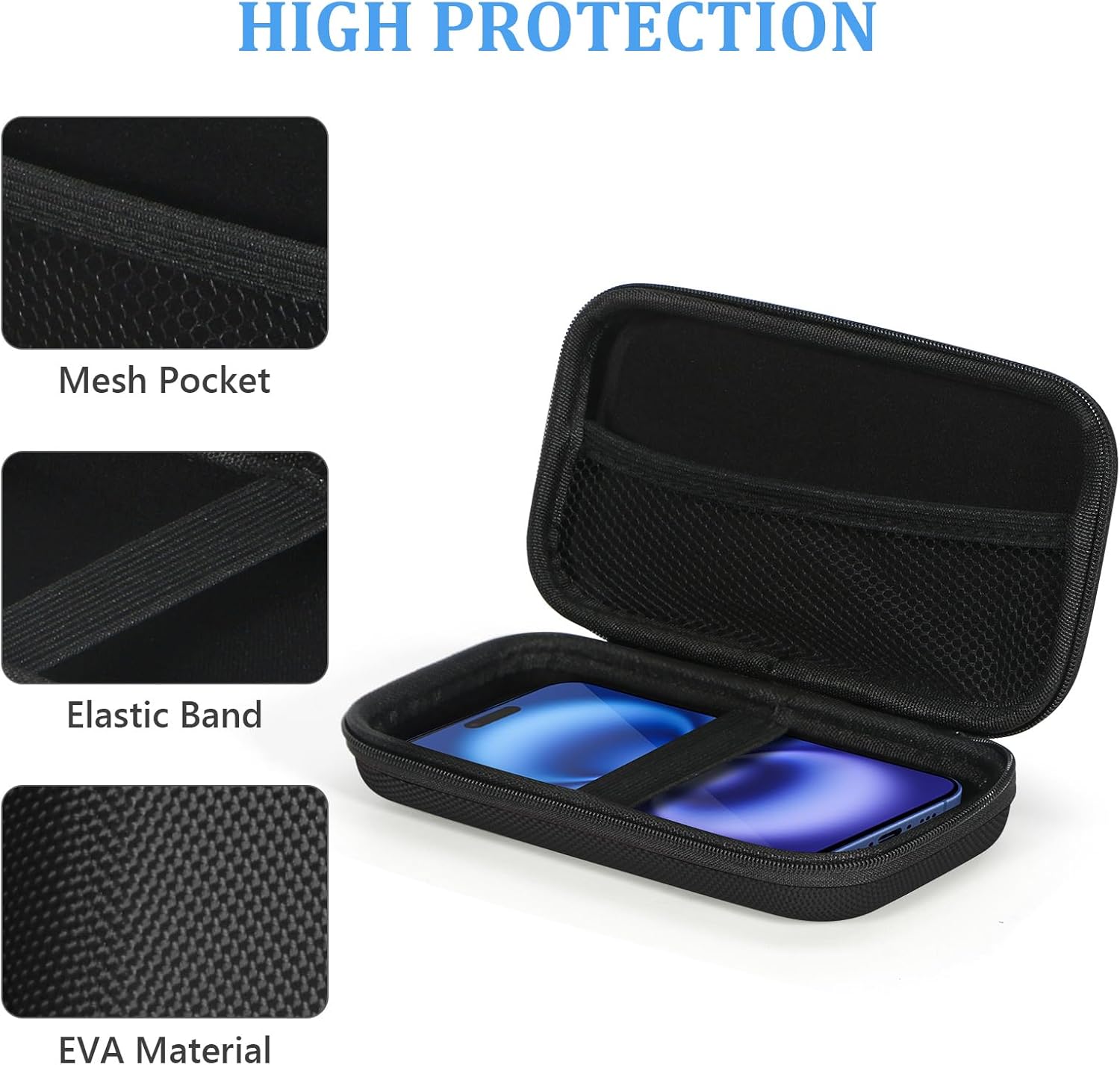 GLCON Portable Protection Hard EVA Case for External Battery,Cell Phone,GPS,Hard Drive,USB Charging Cable,Carrying Bag Mesh Inner Pocket,Zipper Enclosure,Universal Travel Pouch Bag - Image 4