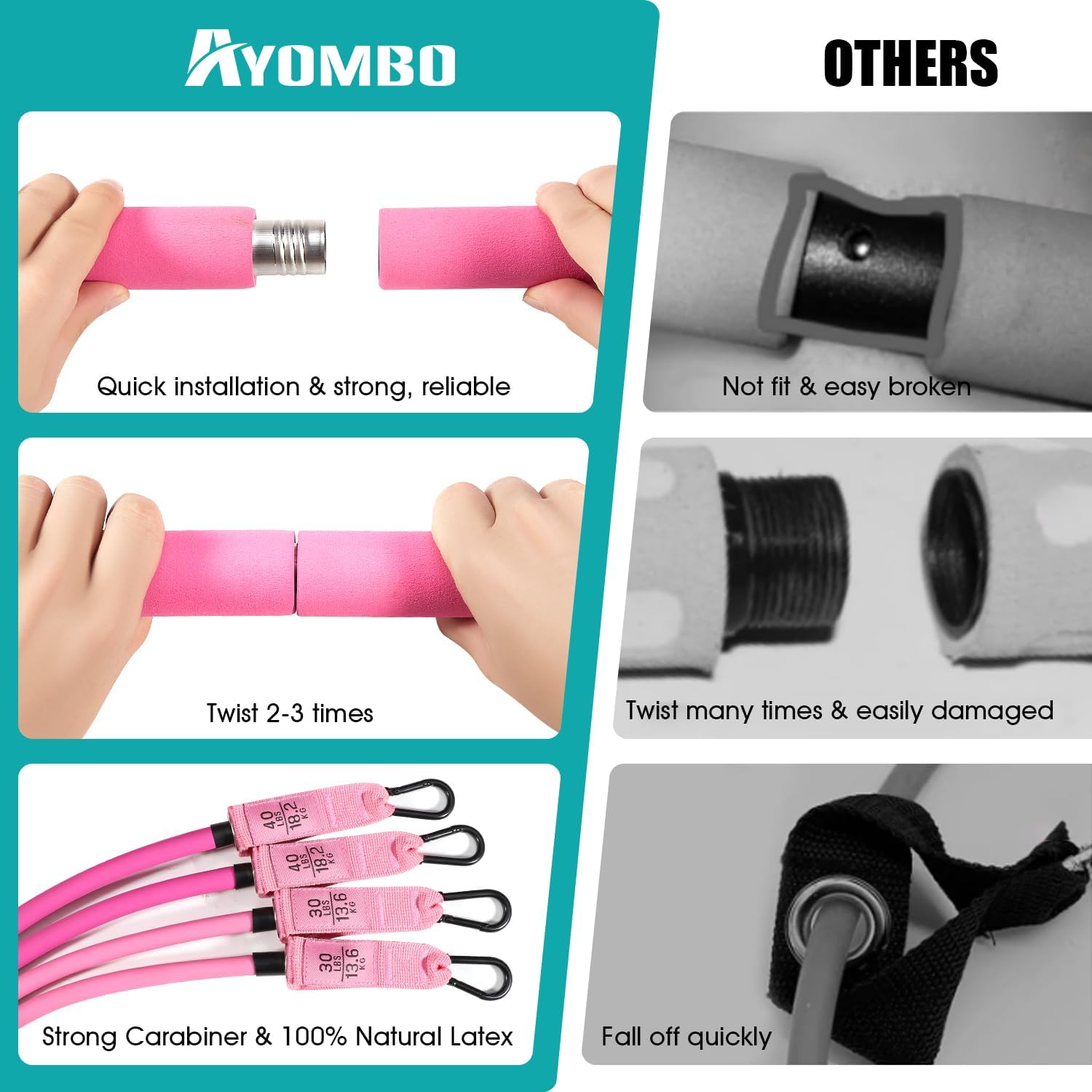 Ayombo Pilates Bar Kit with Resistance Bands, Pilates Workout Equipment for Legs, Hip, Waist, Arm, Squats Exercise Equipment for Home Workouts, Adjustable 3-Section Pilates Bar Kit for Women & Men - Image 4