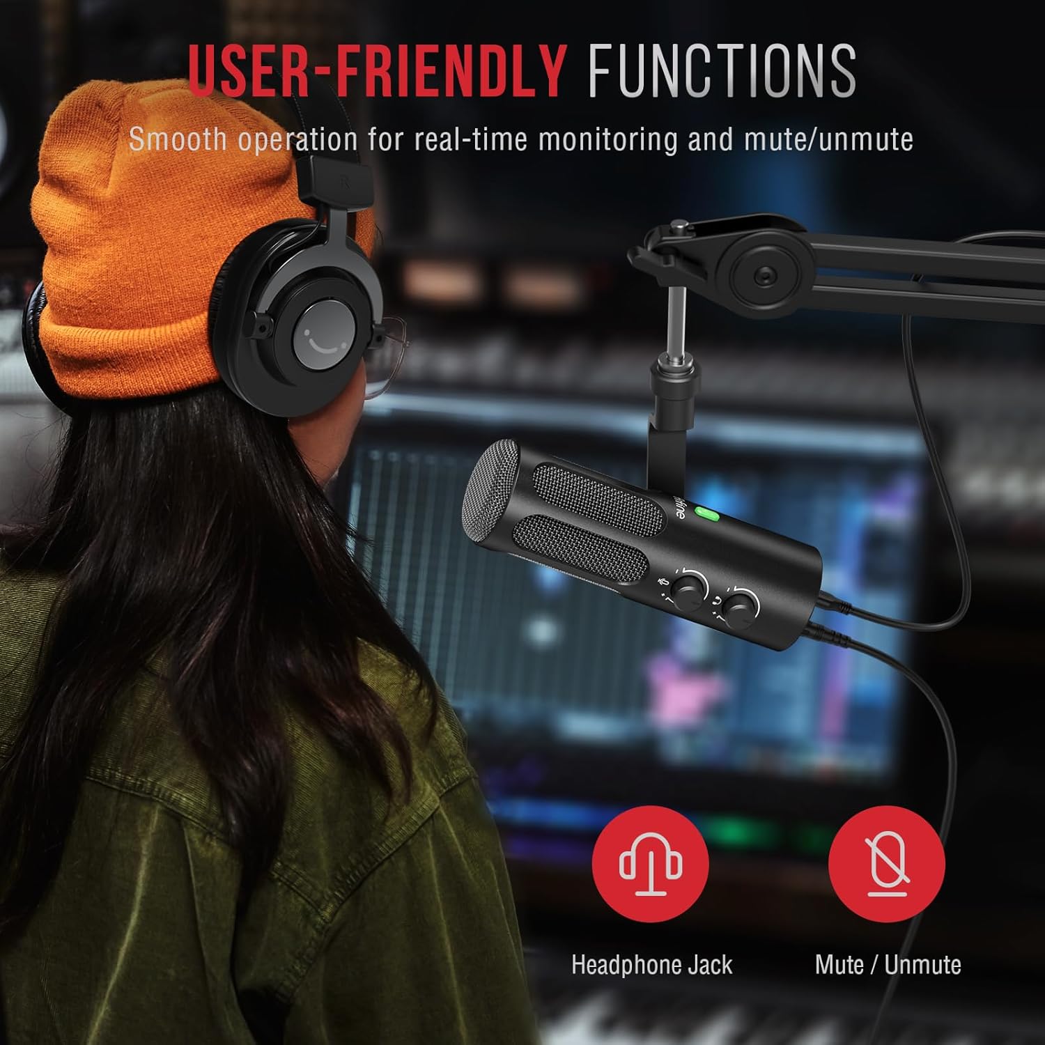 FIFINE XLR/USB Podcast Dynamic Microphone for Streaming, Studio XLR Microphone, PC Streamer Mic All Metal with Mute Button, Headphone Jack, for Vocal Voice Over Music Recording-AmpliTank Tank3 - Image 5