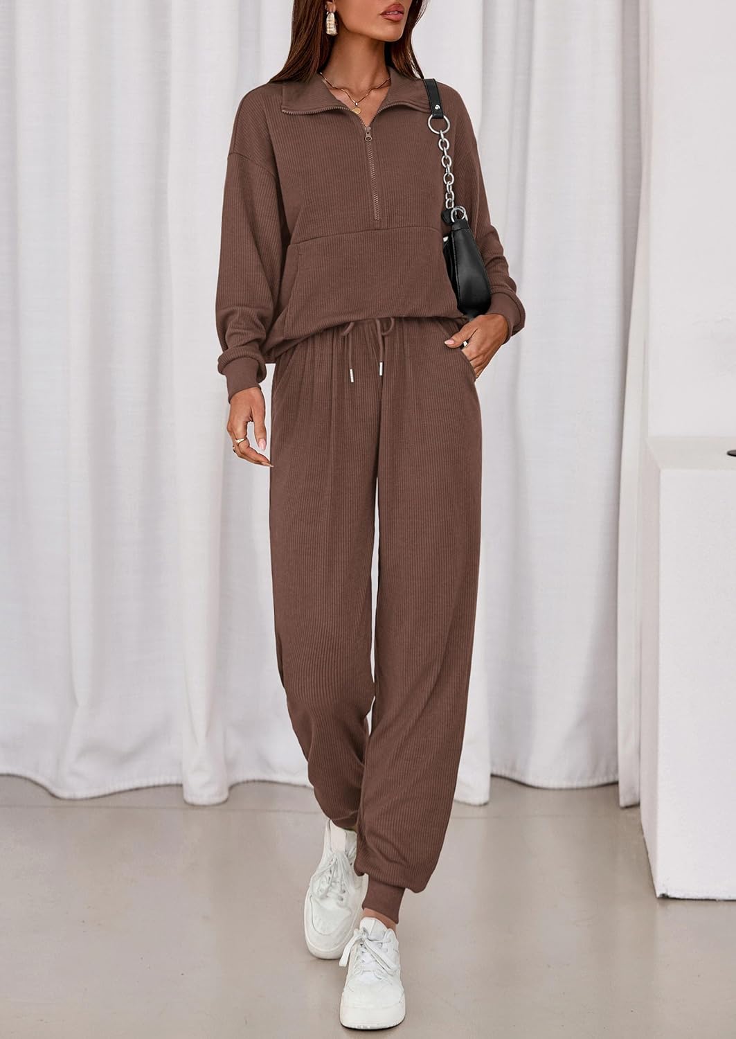 PRETTYGARDEN Women's Fall 2 Piece Lounge Sets Zip Up Sweatshirt Jogger Pants Sweat Track Suits Travel Outfit Winter Clothing - Image 6