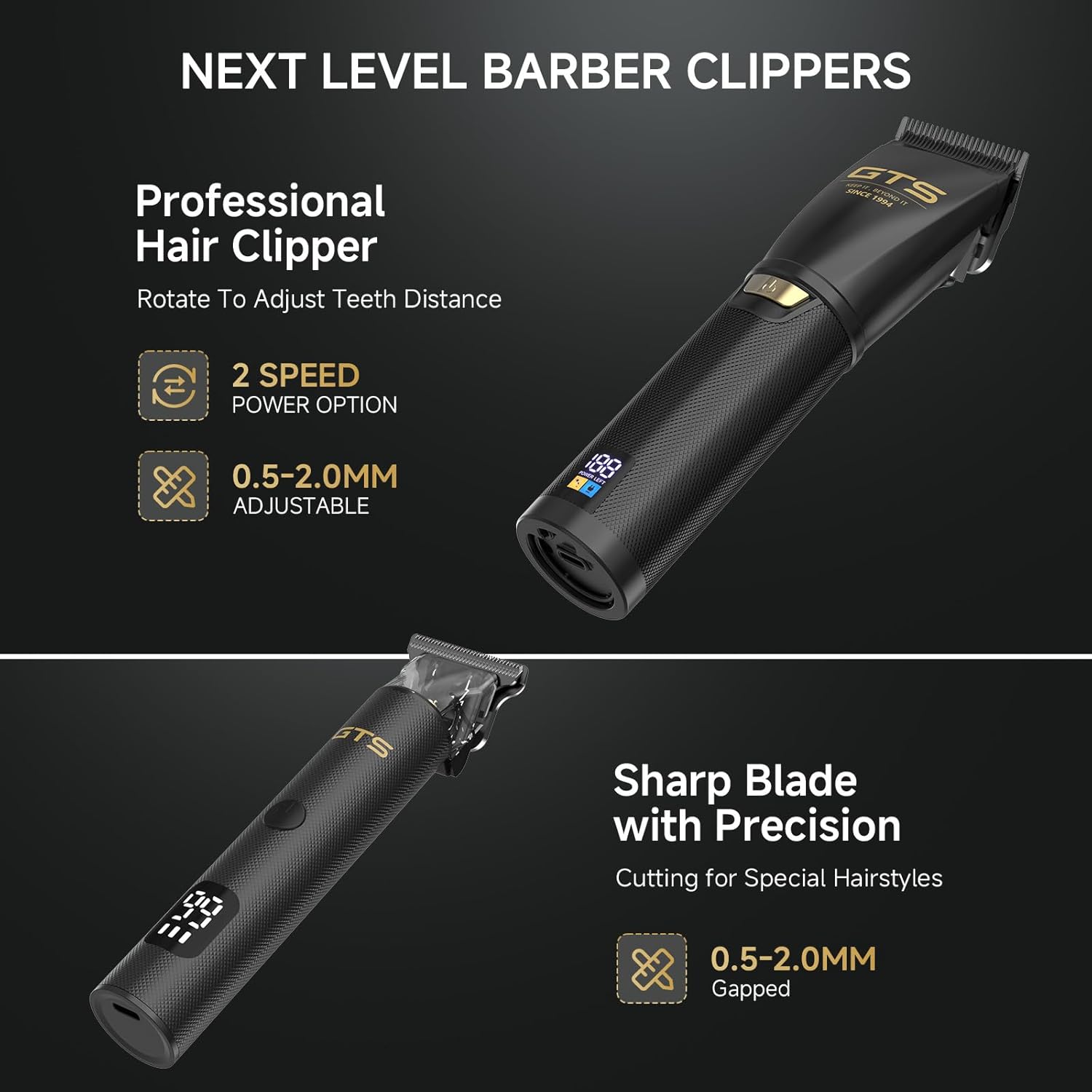 GTS Hair Clippers for Men Professional, Beard Trimmer Kits & Sets, Cordless Mens Hair Trimmer, Electric Shavers, Haircutting Machine with LED Display, for Barber 4 in 1 - Image 2