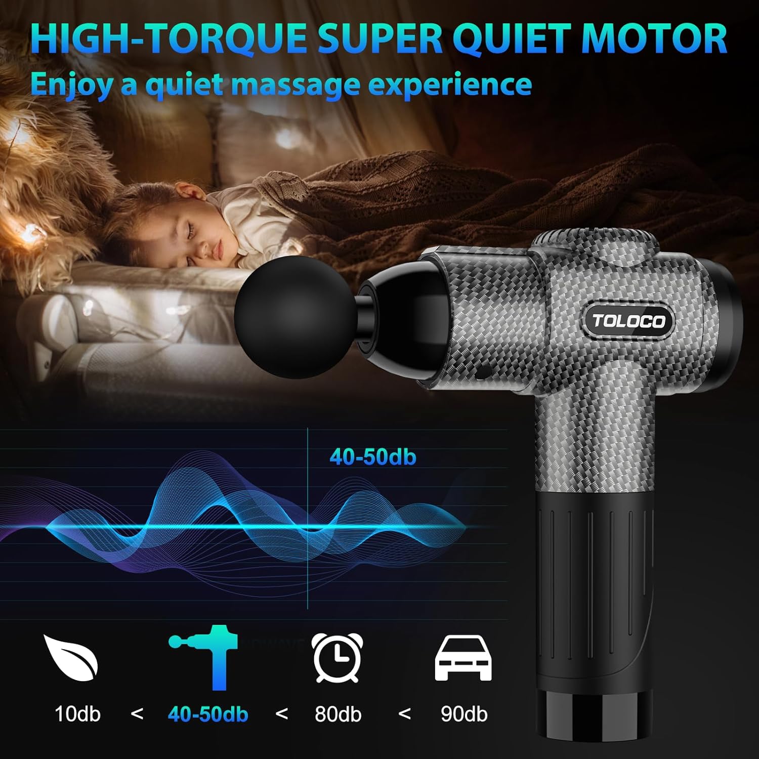 TOLOCO Massage Gun, Deep Tissue Back Massage for Athletes for Pain Relief, Percussion Massager with 10 Massages Heads & Silent Brushless Motor, Valentines Day Gifts for Him Her, Carbon - Image 3