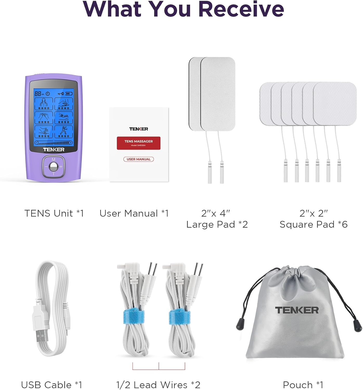 TENKER TENS Unit Muscle Stimulator, 24 Modes TENS EMS Machine for Shoulder, Sciatica, Back Pain Relief, Rechargeable Electronic Pulse Massager with 2"x2" and 2"x4" Electrode Pads - Image 8