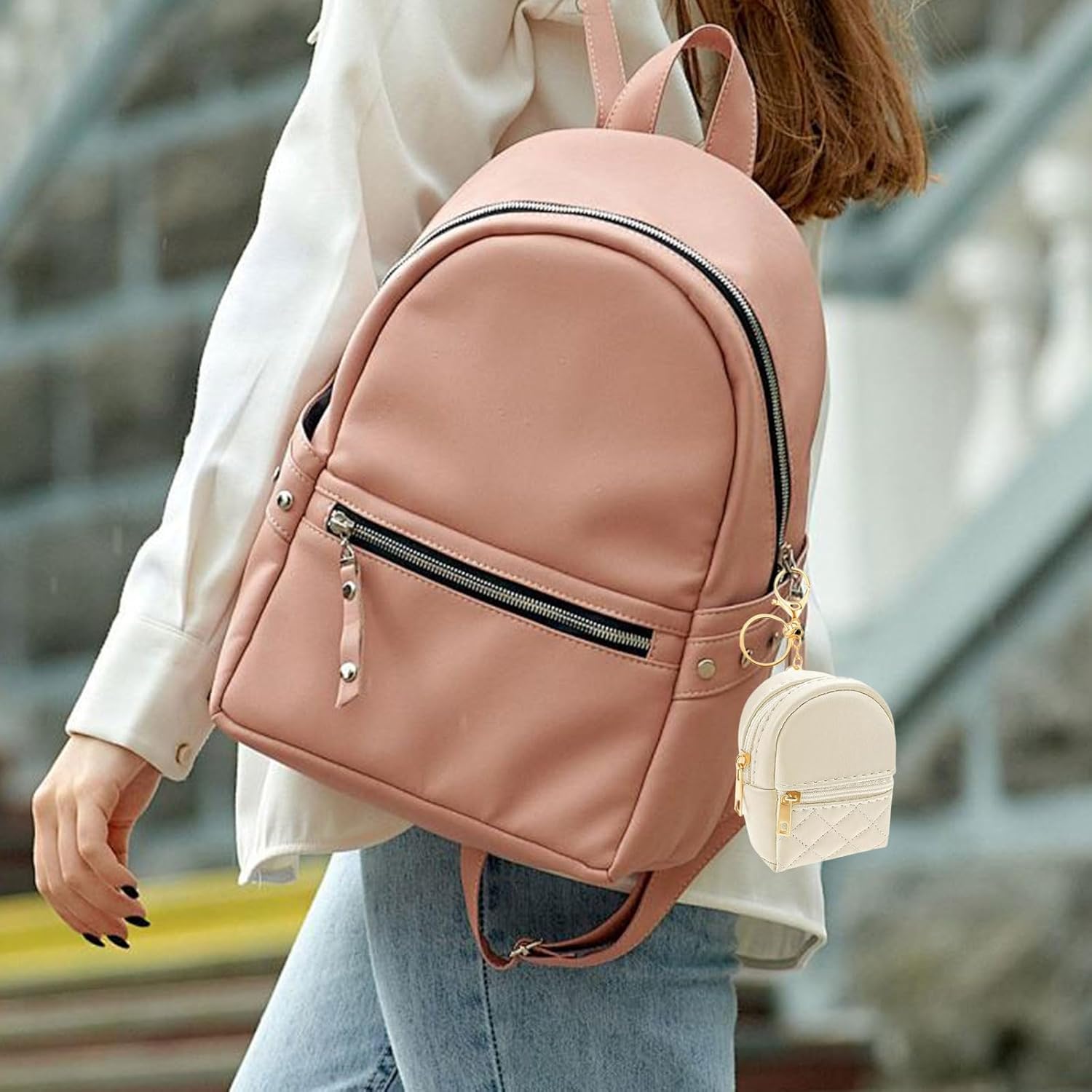 2 Piece Small Makeup Bag Mini Backpack, Cute Cosmetic Bag for Women, PU Leather Makeup Bag, Key Bag, Lipstick Bag, Card Holder - Image 5