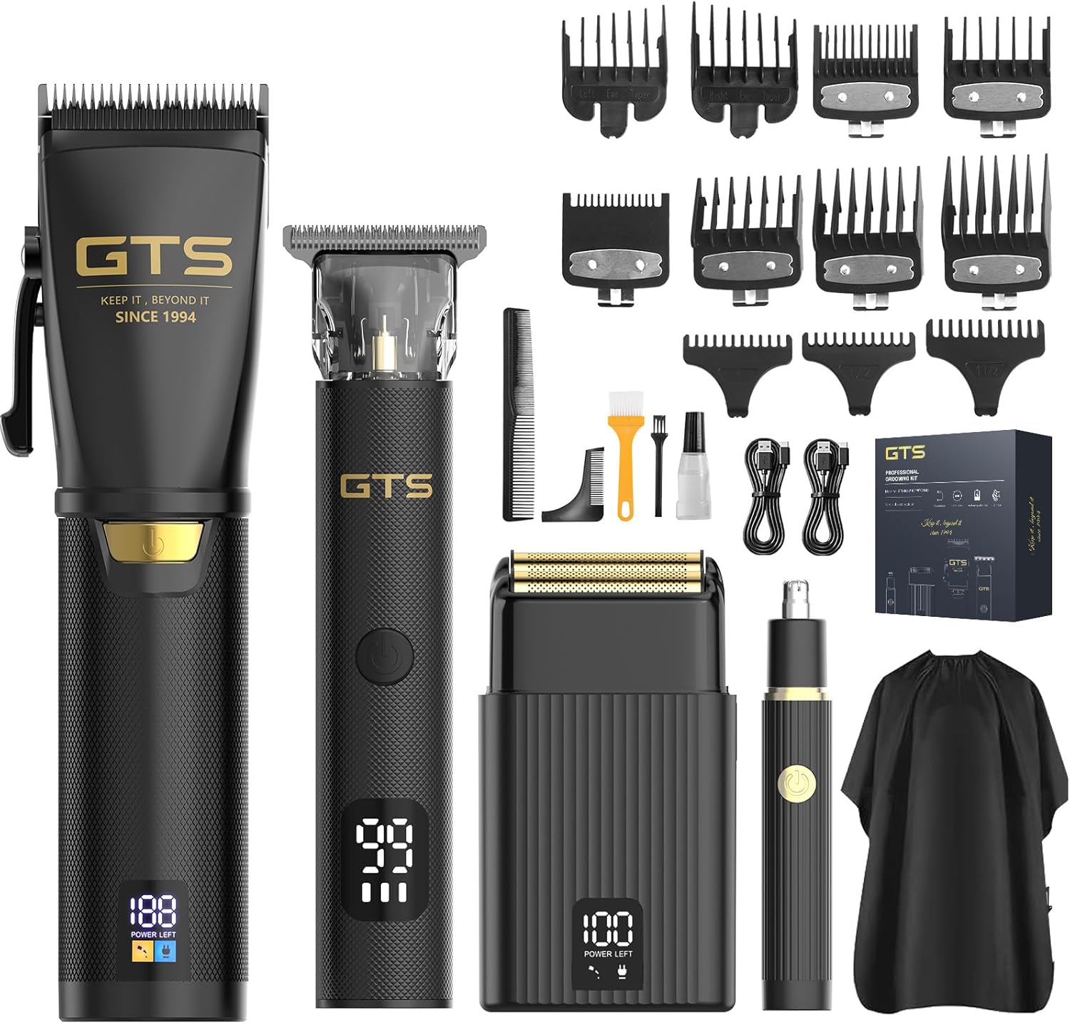 GTS Hair Clippers for Men Professional, Beard Trimmer Kits & Sets, Cordless Mens Hair Trimmer, Electric Shavers, Haircutting Machine with LED Display, for Barber 4 in 1