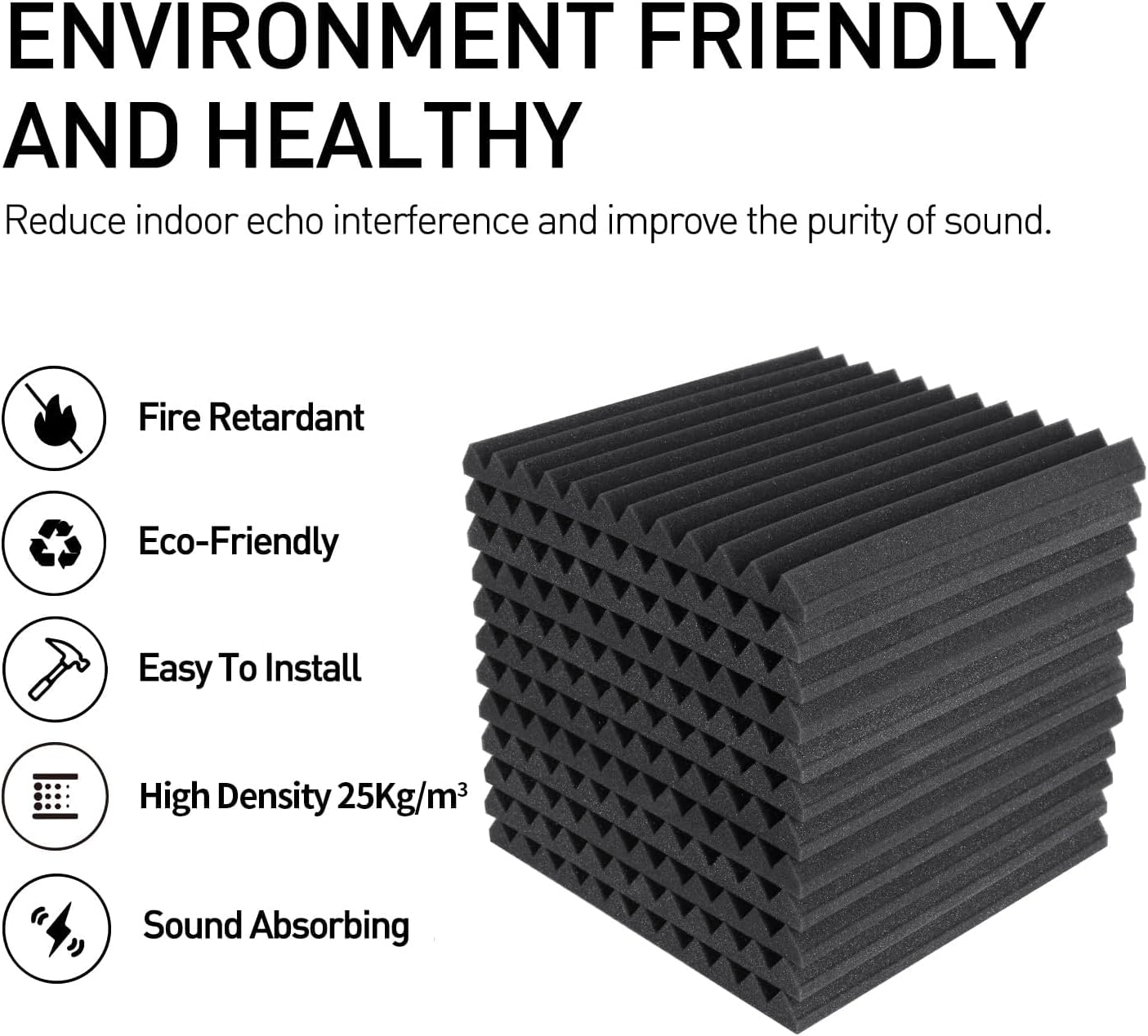 Focusound 52 Pack Acoustic Foam Panels 1" x 12" x 12" Sound Proof Foam Panles Soundproofing Noise Cancelling Wedge Panels for Home Office Recoding Studio with 300PCS Double-Side Adhesive - Image 3