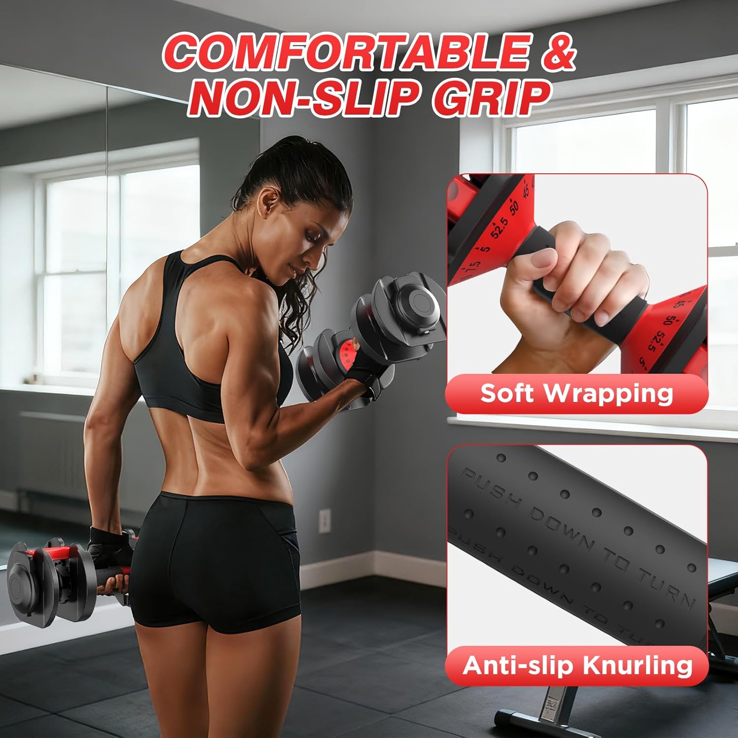Adjustable Dumbbells Set, 10 in 1/15 in 1 Free Adjustable Weights Dumbbells Set, 25/55/52.5lbs Weights Set with Anti-Slip Handle, Fast Adjust Equipment Compact for Home Gym Strength Training - Image 7