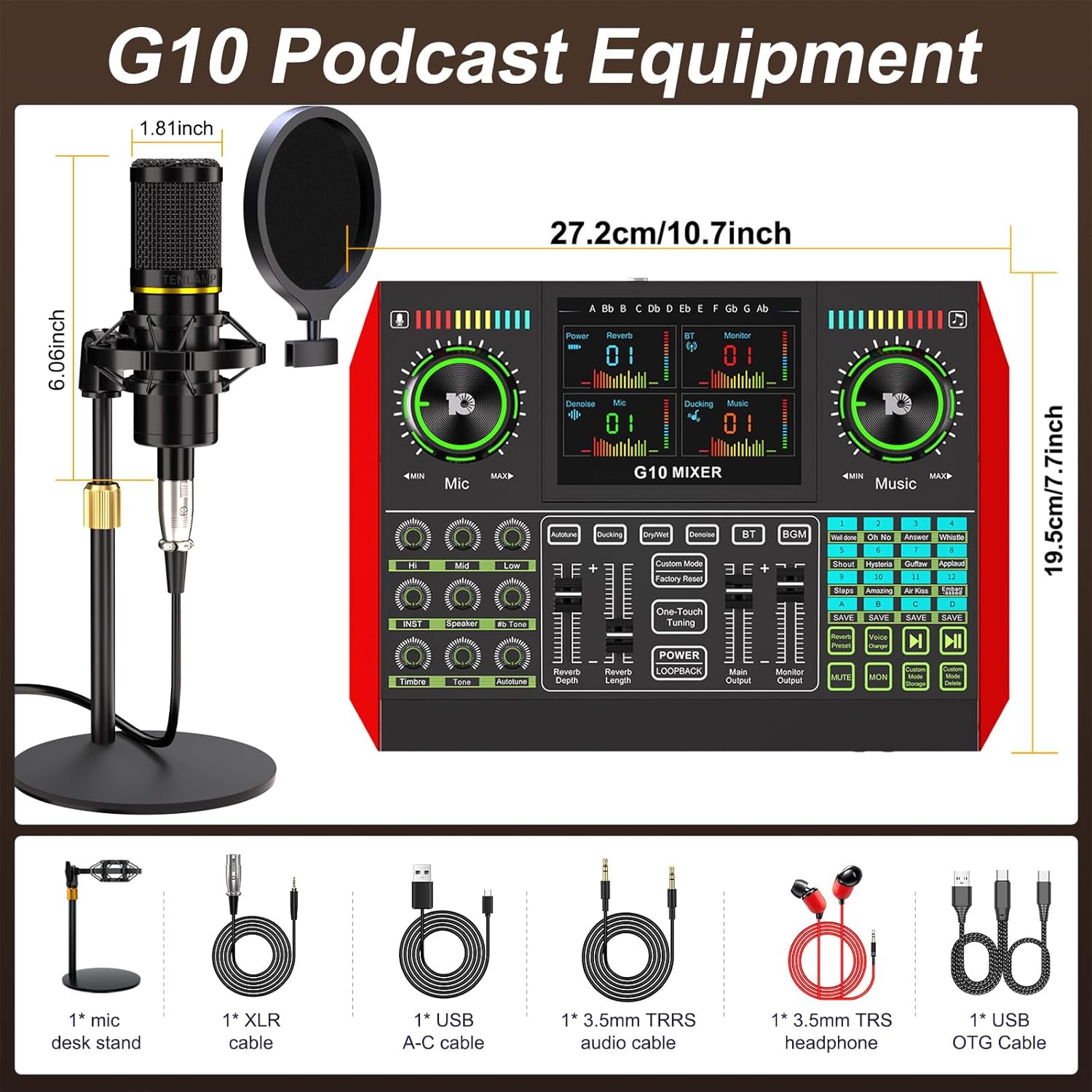 Podcast Microphone Bundle with Live Sound Card Audio Mixer, Podcast Equipment Bundle with 3.5mm Condenser Microphone for Pc/Phone Live Streaming Singing Gaming, Sound Board with Voice Changer, Denoise - Image 2