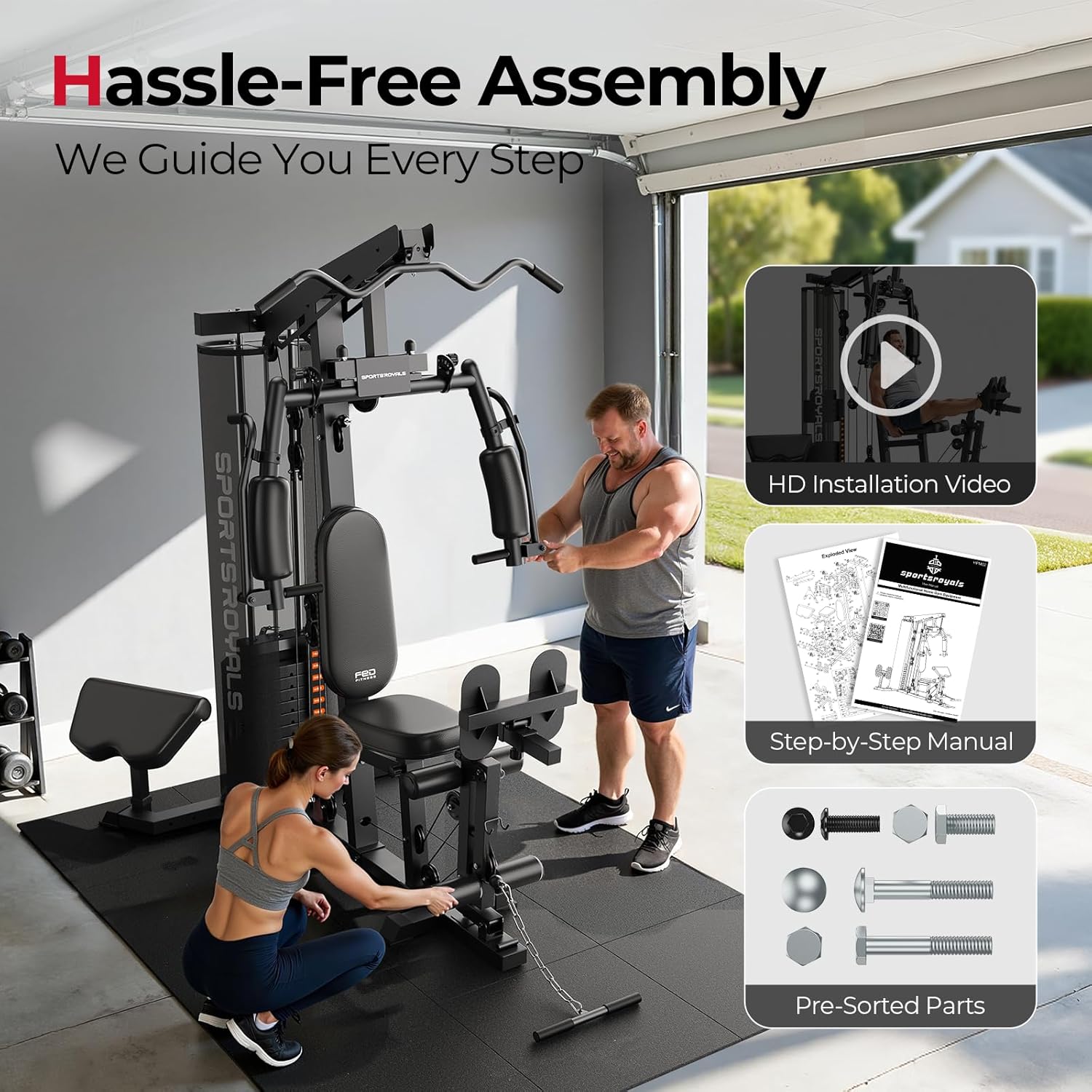 Sportsroyals Home Gym, Multifuntional Workout Station with 150LBS Weight Stack, Full Body Workout Equipment for Home Exercise Fitness - Image 8