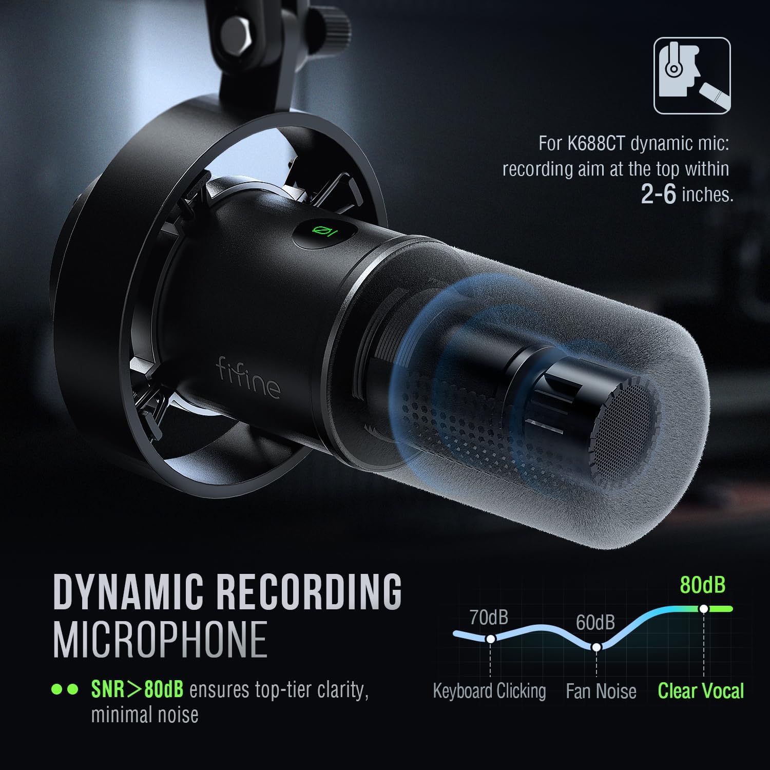 FIFINE K688 Podcast Microphone Kit, USB/XLR Dynamic Microphone with Boom Arm for PC/XLR Mixer, Gaming Mic with Mute Button, Headphone Jack for Vocal, Voice-Over, Streaming, Music Recording -K688CT - Image 4