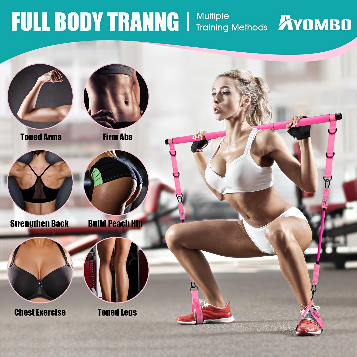 Ayombo Pilates Bar Kit with Resistance Bands, Pilates Workout Equipment for Legs, Hip, Waist, Arm, Squats Exercise Equipment for Home Workouts, Adjustable 3-Section Pilates Bar Kit for Women & Men - Image 2