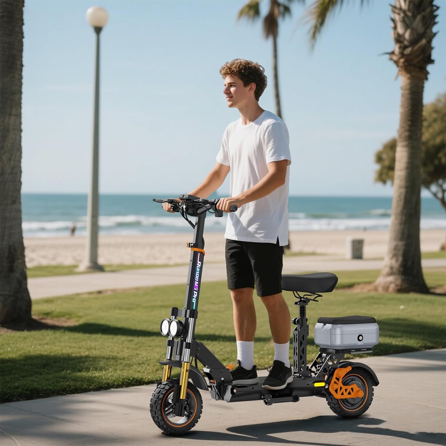 M5 Pro Electric Scooter, 1600W Brushless Motor, Range 70-80KM, Max Speed 34 MPH, Max Load 264LBS, Dual Suspension & Hydraulic Damping System, E-Scooter with Seat & Storage Box for Adults - Image 9