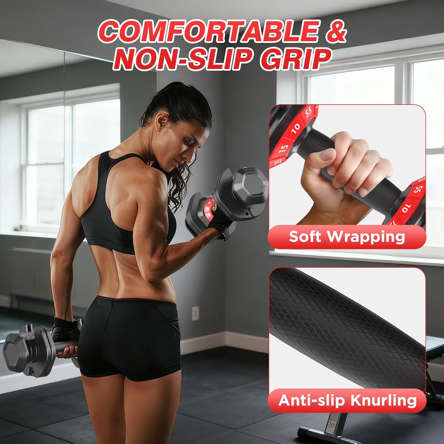 Adjustable Dumbbells Set, 10 in 1/15 in 1 Free Adjustable Weights Dumbbells Set, 25/55/52.5lbs Weights Set with Anti-Slip Handle, Fast Adjust Equipment Compact for Home Gym Strength Training - Image 7