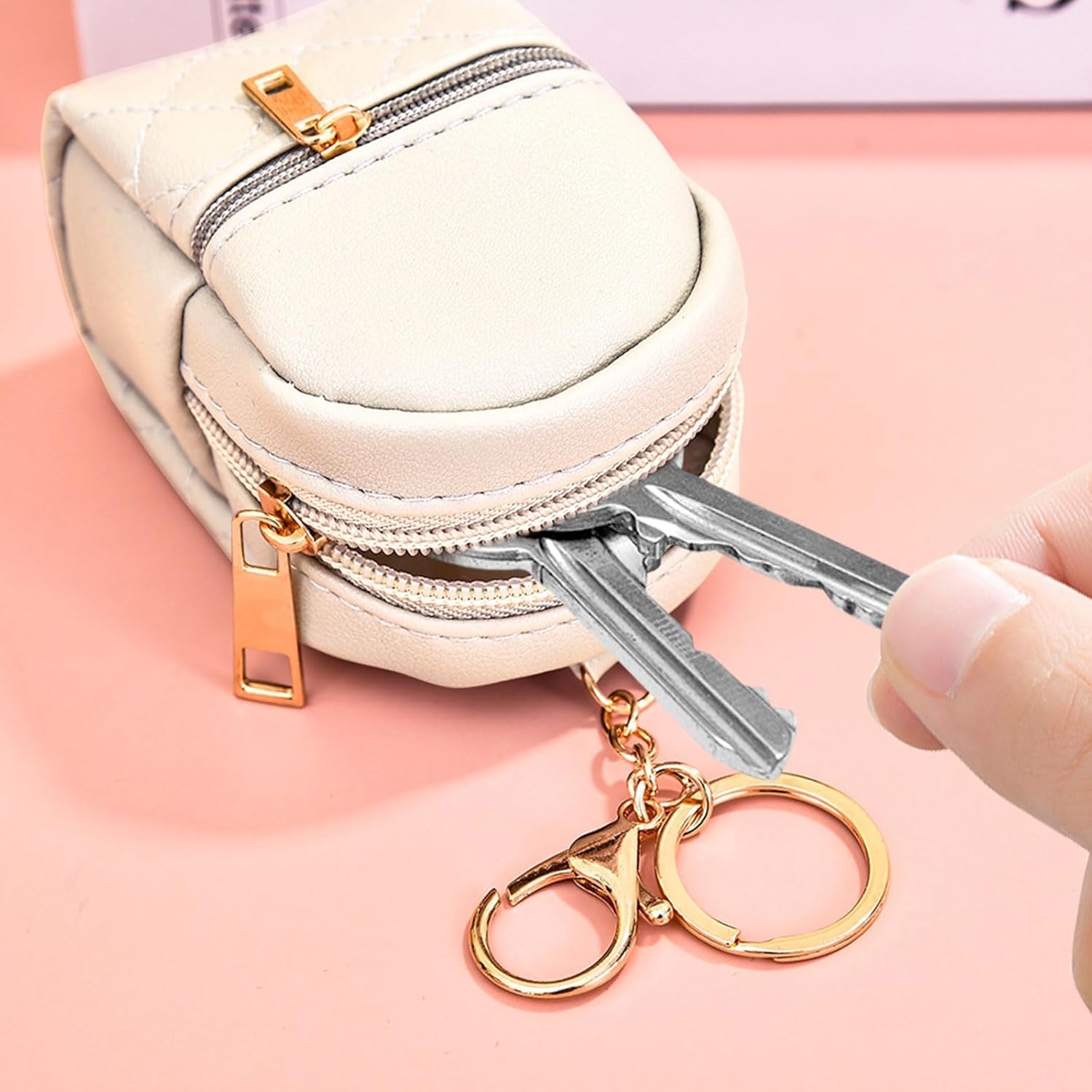 2 Piece Small Makeup Bag Mini Backpack, Cute Cosmetic Bag for Women, PU Leather Makeup Bag, Key Bag, Lipstick Bag, Card Holder - Image 4