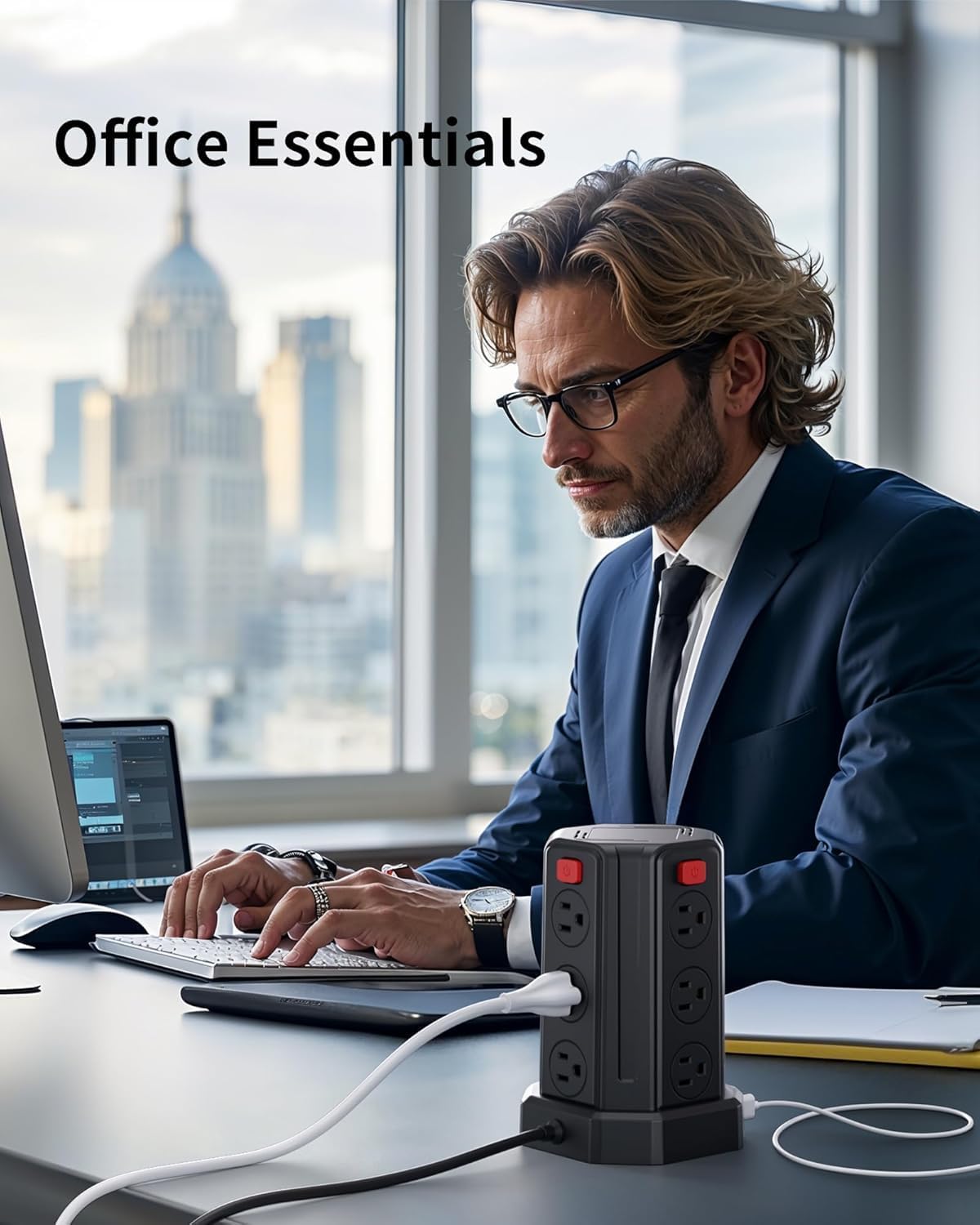 Power Strip Surge Protector, 6.5 Ft Extension Cord with 12 AC Multiple Outlets 4 USB (1 USB C), SMALLRT Power Tower Desktop Charging Station (Black, 6.5 Ft) - Image 6