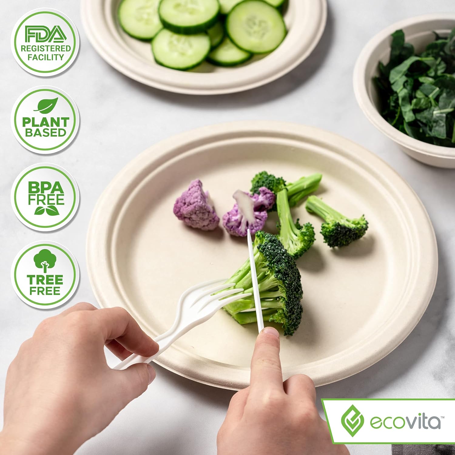 Ecovita 100% Compostable Forks - 500 Large Disposable Utensils (7 in.) Bulk Size Eco Friendly Durable and Heat Resistant Alternative to Plastic Forks with Convenient Tray - Image 5