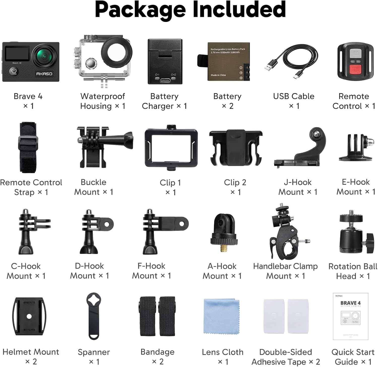 AKASO Brave 4 Action Camera 4K 30fps Ultra Hd Video 20MP Photo, EIS, WiFi Remote Control, 2X Batteries, Waterproof Underwater Camera for Snorkel, Travel, Motorcycle, Bicycle, Helmet Accessories Kit - Image 9