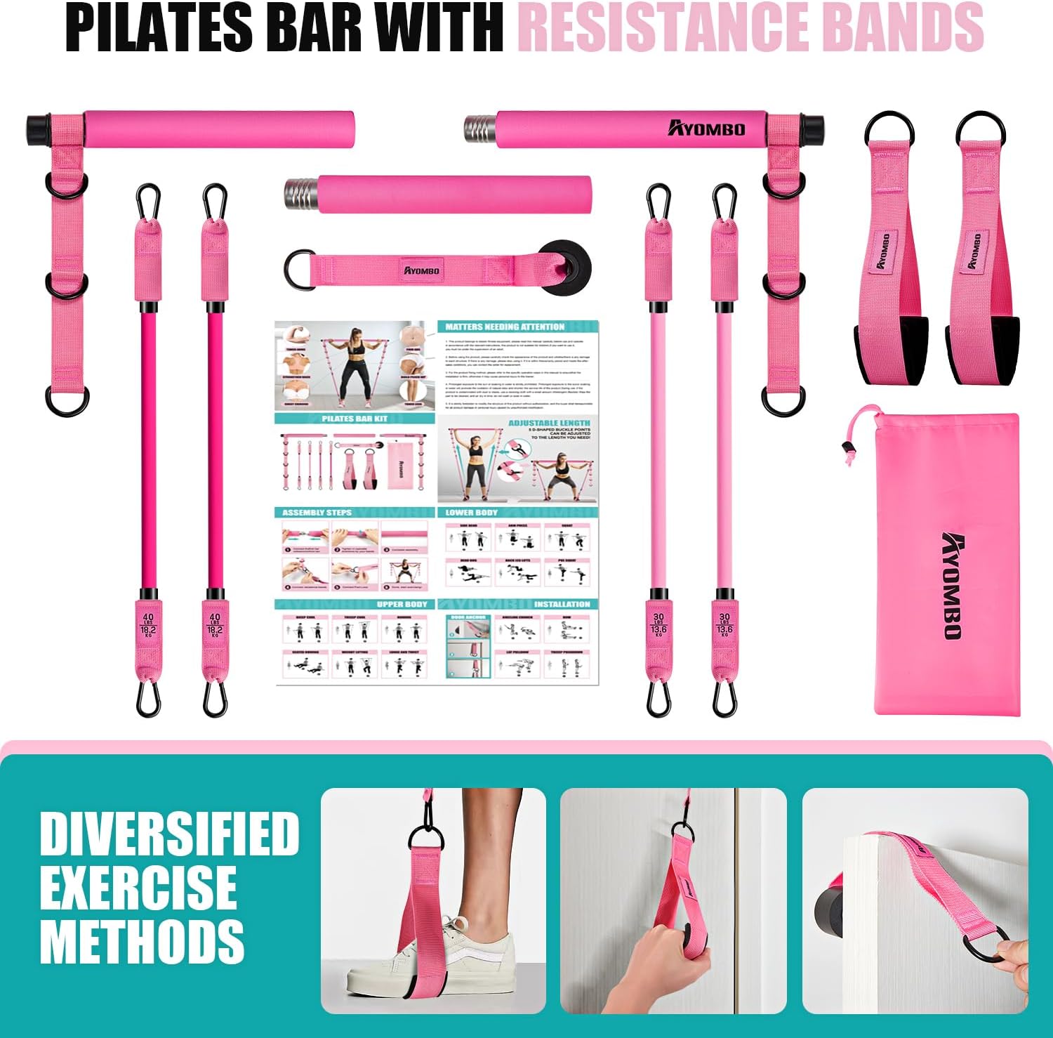 Ayombo Pilates Bar Kit with Resistance Bands, Pilates Workout Equipment for Legs, Hip, Waist, Arm, Squats Exercise Equipment for Home Workouts, Adjustable 3-Section Pilates Bar Kit for Women & Men - Image 7