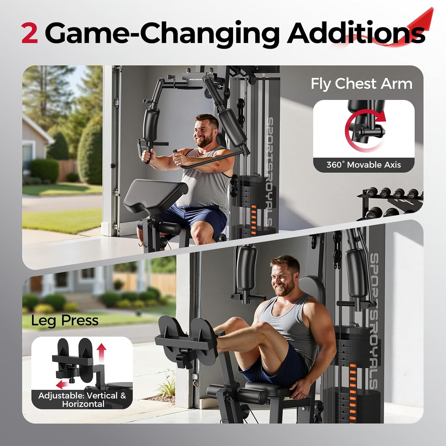 Sportsroyals Home Gym, Multifuntional Workout Station with 150LBS Weight Stack, Full Body Workout Equipment for Home Exercise Fitness - Image 4