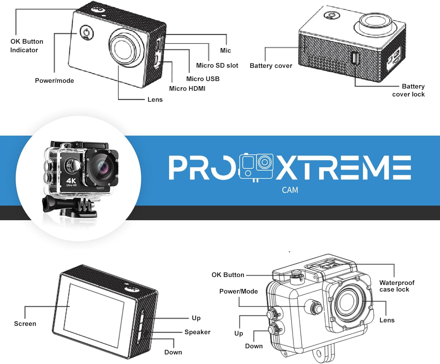 Pro Xtreme 4K Action Camera - Ultra HD Waterproof Camera Video Camera with Wi-Fi, 170° Wide Angle Lens, Image Stabilization, Multiple Mounting Options - Perfect Underwater Camera Snorkeling - Image 8
