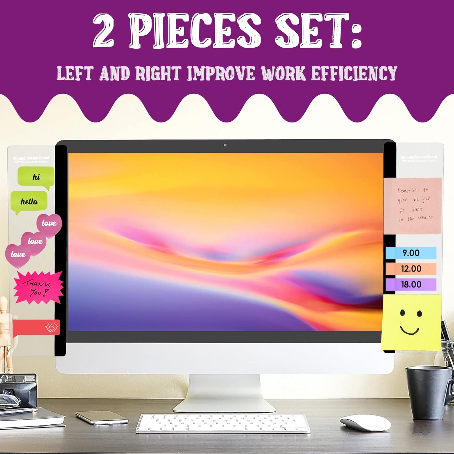 MDOZQ Office Desk Accessories 2pcs Computer Monitor Memo Board Message Board Supplies for Women Men Sticky Note Holder Home Desktop Decor - Image 2