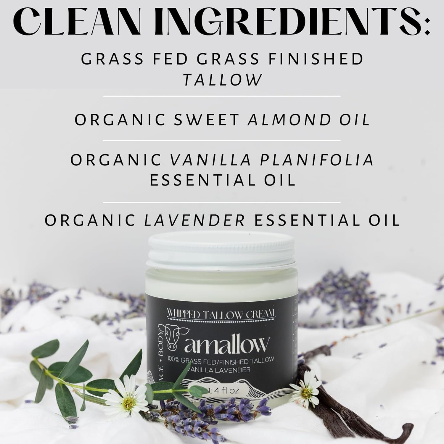 Amallow 100% Grass Fed Beef Tallow for Skin Care - Face + Body - Whipped Moisturizer - Natural Lotion, 4 FL. oz. (Vanilla Lavender) - Image 3