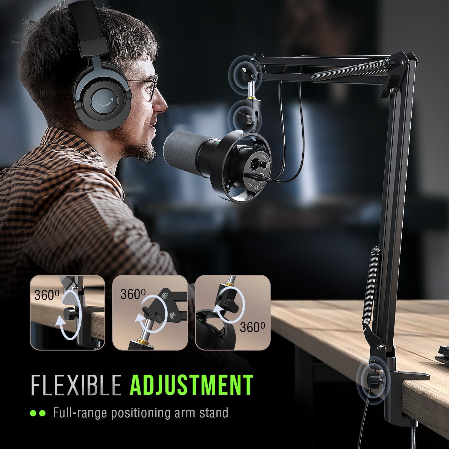 FIFINE K688 Podcast Microphone Kit, USB/XLR Dynamic Microphone with Boom Arm for PC/XLR Mixer, Gaming Mic with Mute Button, Headphone Jack for Vocal, Voice-Over, Streaming, Music Recording -K688CT - Image 8