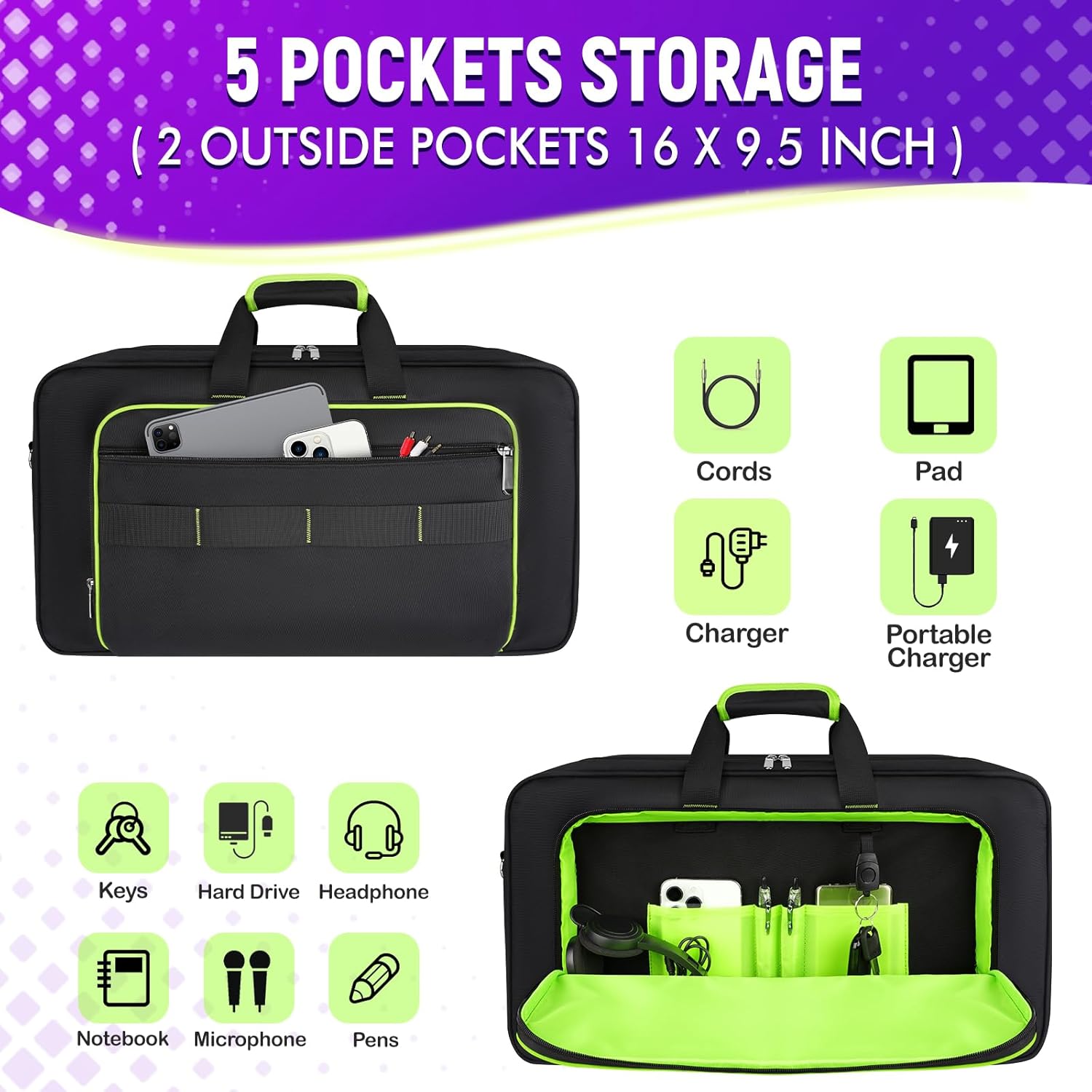 SNIGJAT DJ Controller Case for DDJ FLX4/ DJ 400/ DDJ REV1, Padded DJ Controller Bag with 5 Pockets for Laptop, Headphones, Cables, DJ Carrying Case with Adjustable Shoulder Strap, 21.5"x11.8"x2.5" - Image 4