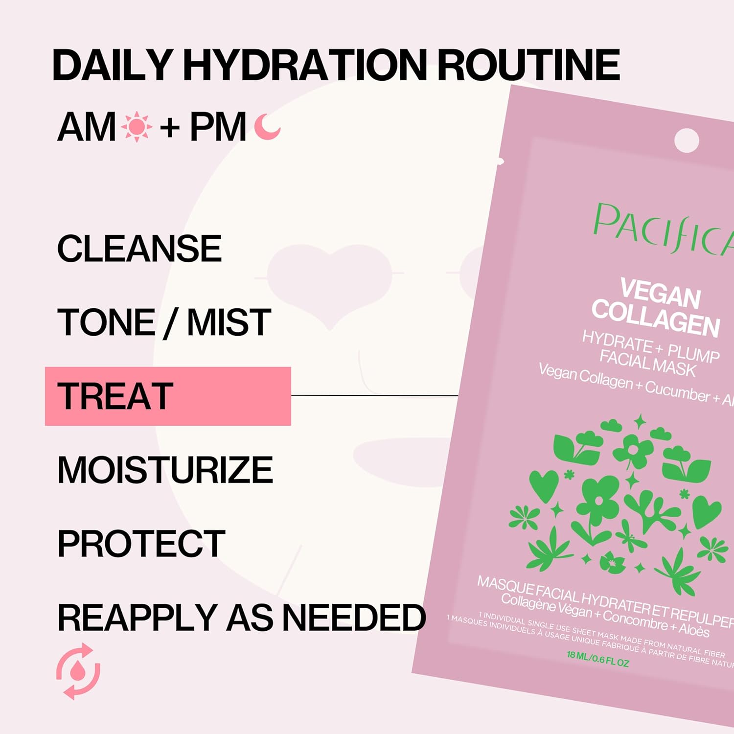 Pacifica Sheet Face Mask - Vegan Collagen Hydrate & Plump with Cucumber & Aloe – Moisturizing Mask for Dry & Aging Skin - Clean Beauty Vegan & Cruelty-Free Dermatologist Tested - Image 12