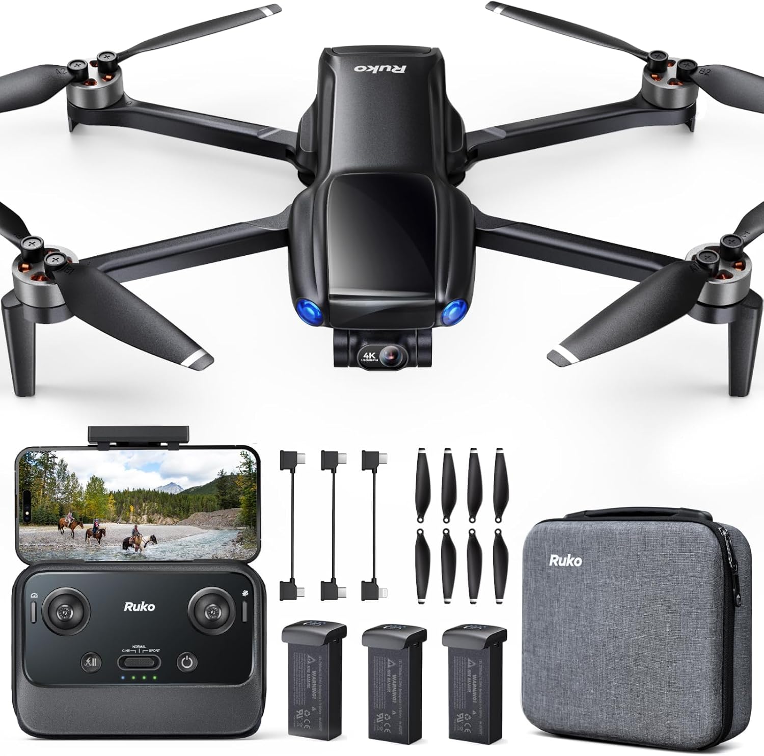 Ruko U11MINI 4K, Drones with Camera for Adults 4K Video 8K Photo, Under 249g, 3-Axis Gimbal, 20000ft FPV Transmission, AI Takeoff/Landing, Auto Return, GPS with Beeper, TOF, Beginner (96-Min Flight)