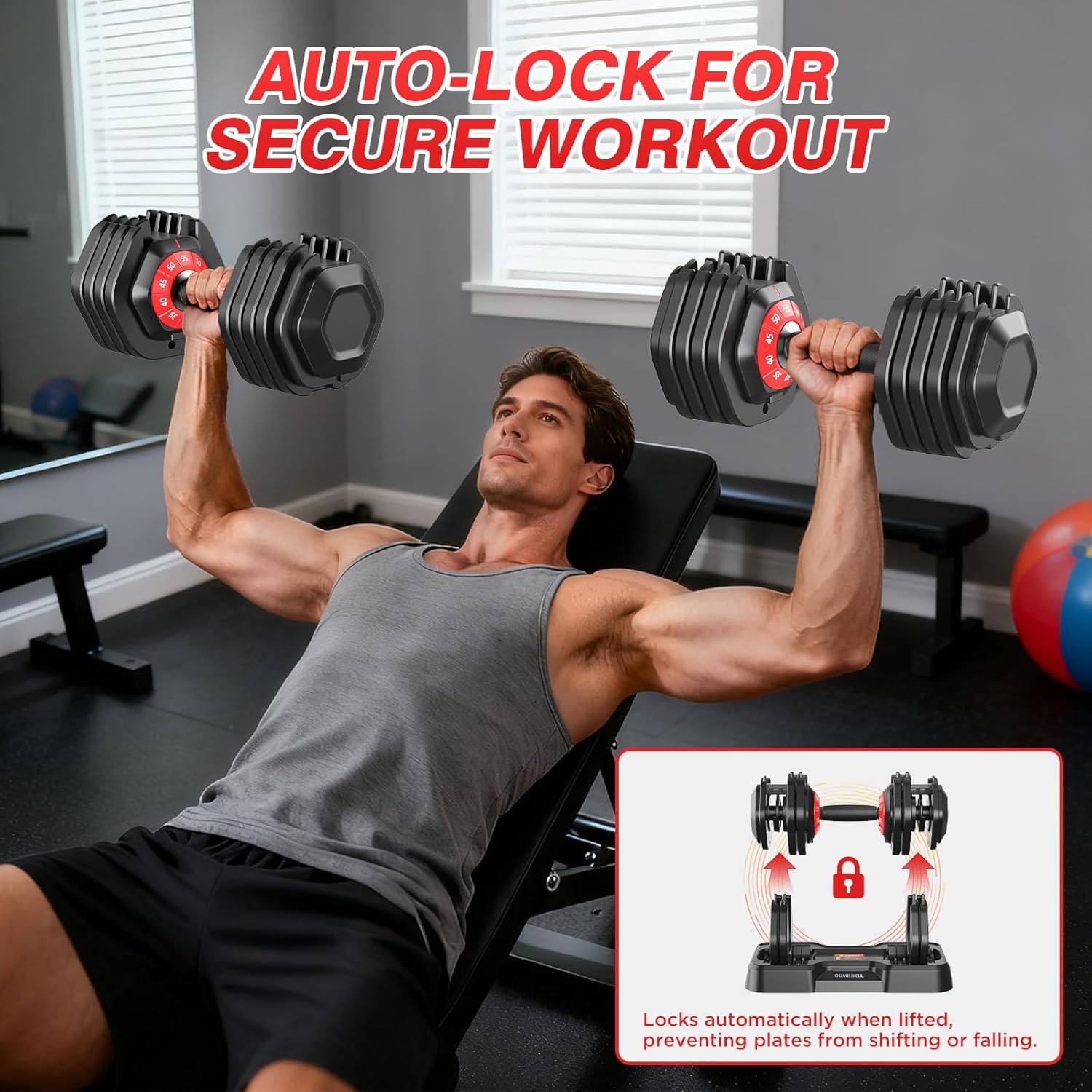 Adjustable Dumbbells Set, 10 in 1/15 in 1 Free Adjustable Weights Dumbbells Set, 25/55/52.5lbs Weights Set with Anti-Slip Handle, Fast Adjust Equipment Compact for Home Gym Strength Training - Image 4