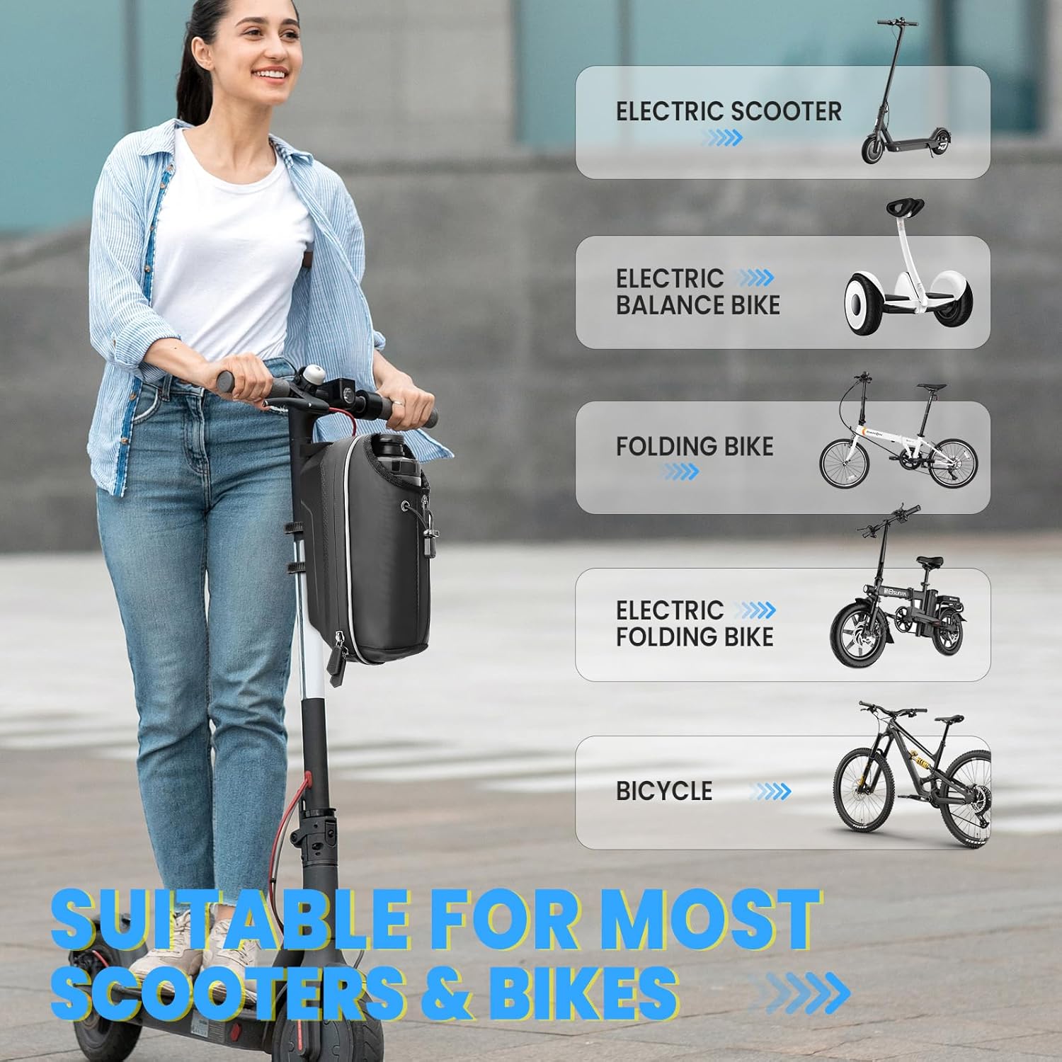 GXCROR Electric Scooter Bag 2L Large Capacity, Waterproof Front Hanging Storage Bag, Portable Handlebar Bag for Carrying Phone, Bottle, Charger Tools - Image 7