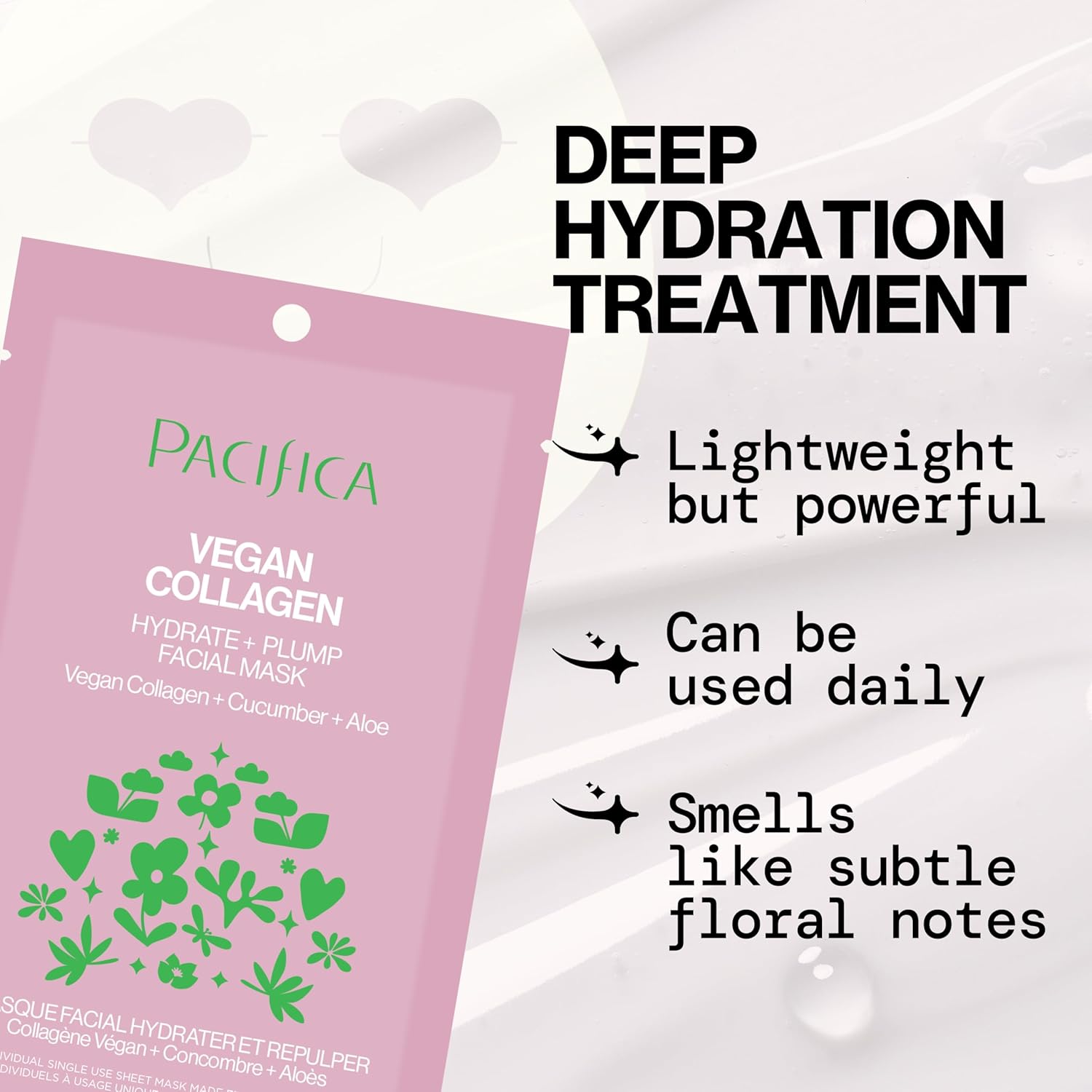 Pacifica Sheet Face Mask - Vegan Collagen Hydrate & Plump with Cucumber & Aloe – Moisturizing Mask for Dry & Aging Skin - Clean Beauty Vegan & Cruelty-Free Dermatologist Tested - Image 4