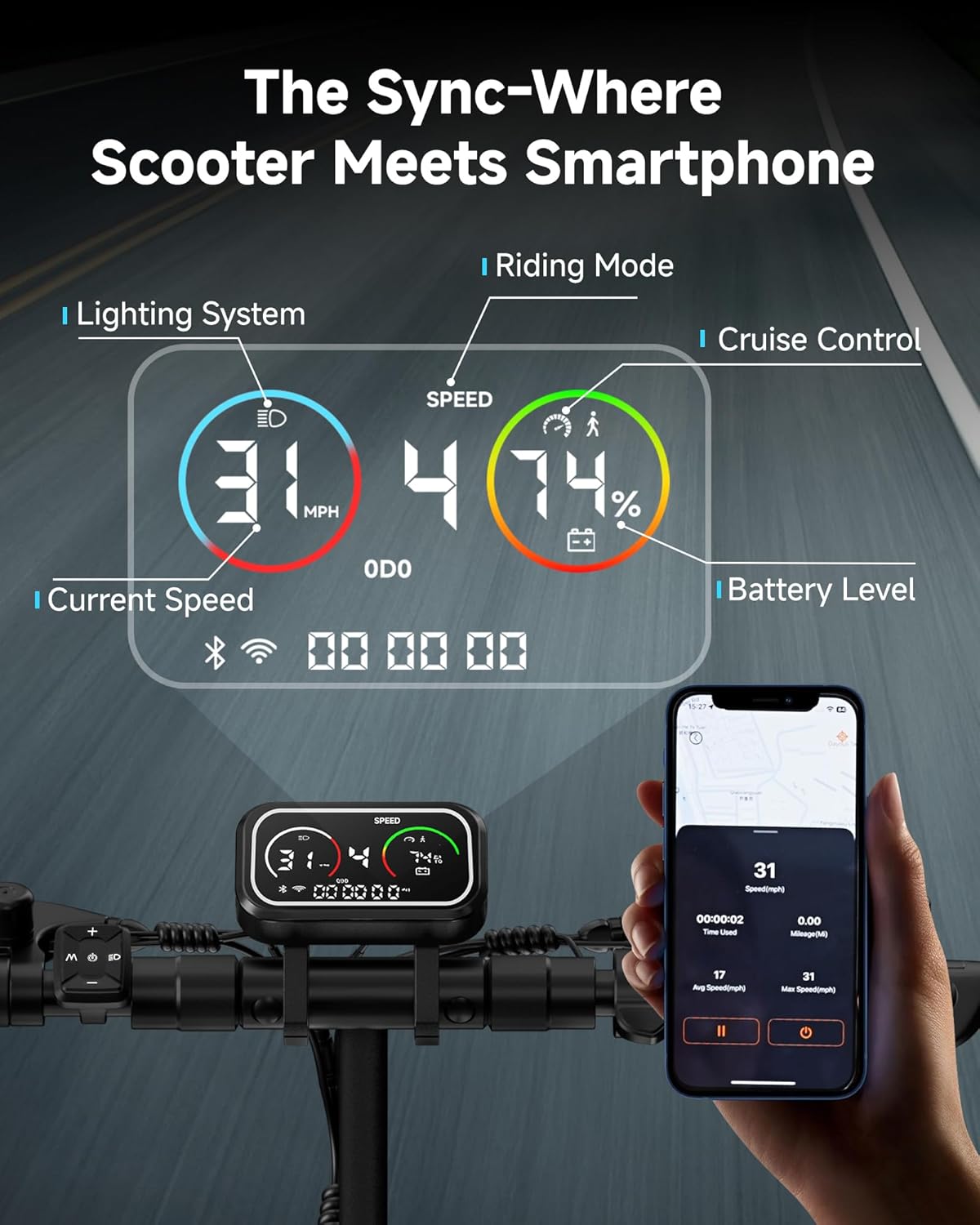 ECOROAD Electric Scooter Adults ES4/ES6, 800/1000W Motor & 25/31MPH Portable E-Scooter, 35/37+ Miles Range, 8.5/10" Off-Road Pneumatic Tires, Dual Suspension & Brakes System, RGB Lights & APP Control - Image 5