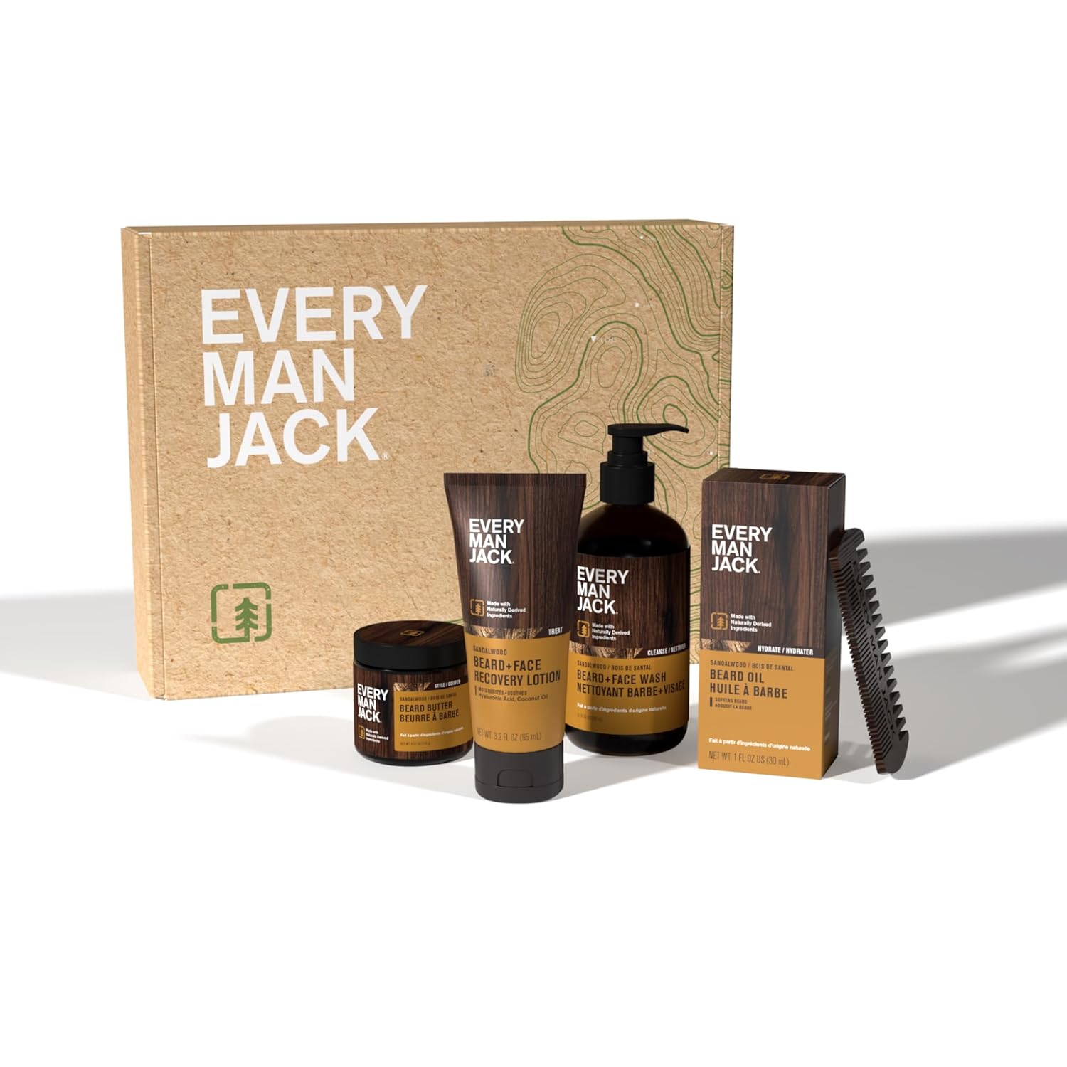 Every Man Jack Beard Essentials Gift Set for Men – Complete Routine with 5 Full-Size Essentials – Sandalwood Scent - Beard & Face Wash, Lotion, Oil, Butter & Comb - Image 10