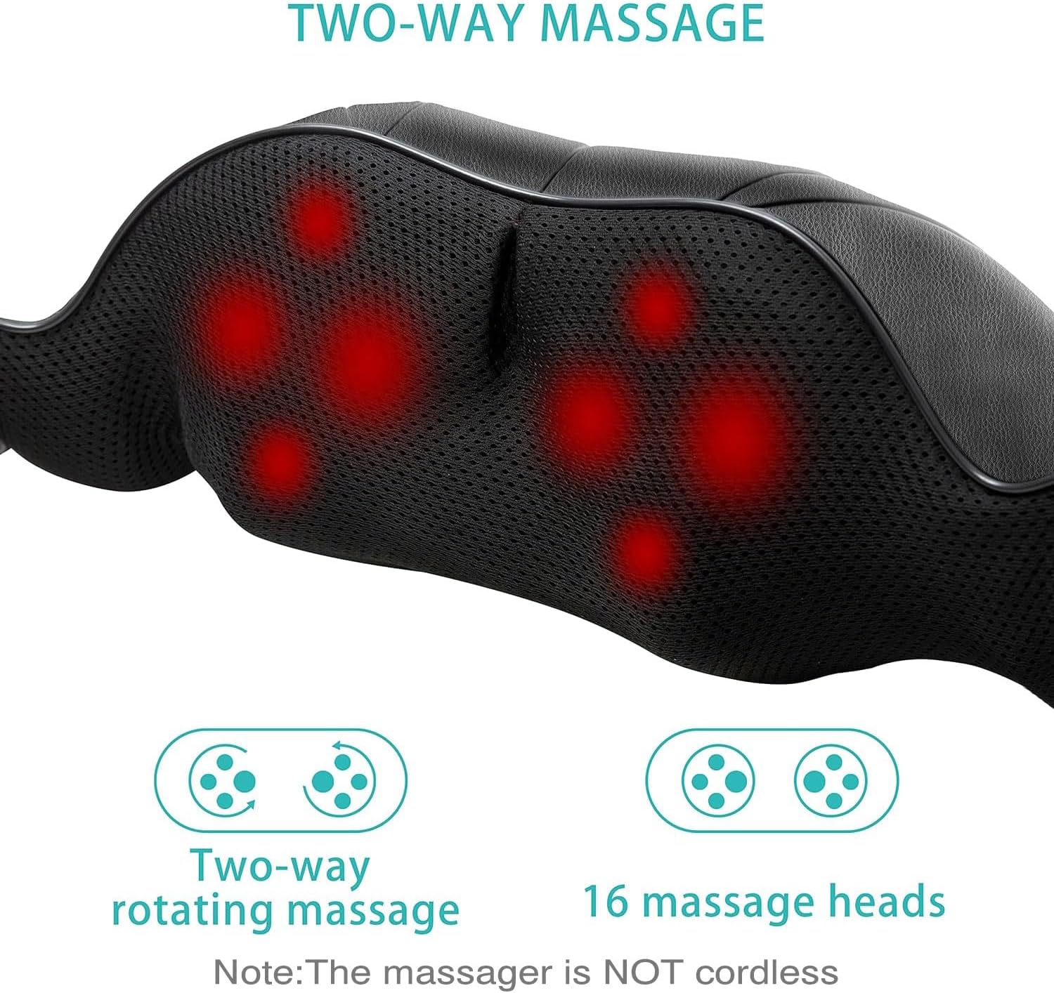 AERLANG Shiatsu Back and Neck Massager, Back Massager Deep Tissue Kneading Neck and Shoulder Massage with Heat, Electric Massage Pillow Fathers Day Gift Ideas from Daughter Son(NOT Cordless) - Image 3