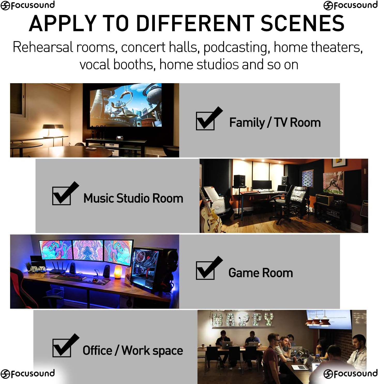 Focusound 50 Pack Acoustic Foam Panels 1" x 12" x 12" Sound Proof Foam Panles Soundproofing Noise Cancelling Wedge Panels for Home Office Recoding Studio with 300PCS Double-Side Adhesive - Image 6