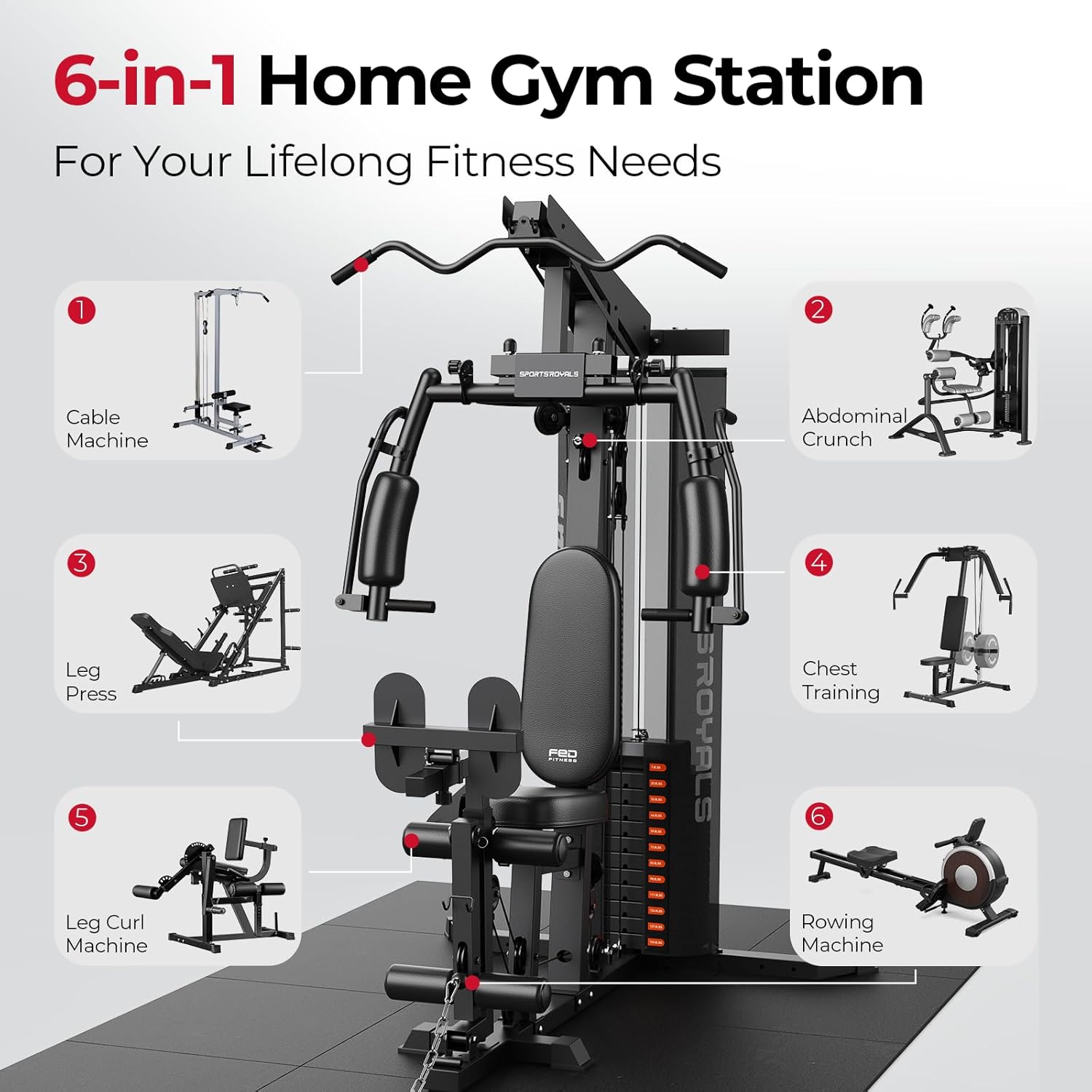 Sportsroyals Home Gym, Multifuntional Workout Station with 150LBS Weight Stack, Full Body Workout Equipment for Home Exercise Fitness - Image 2