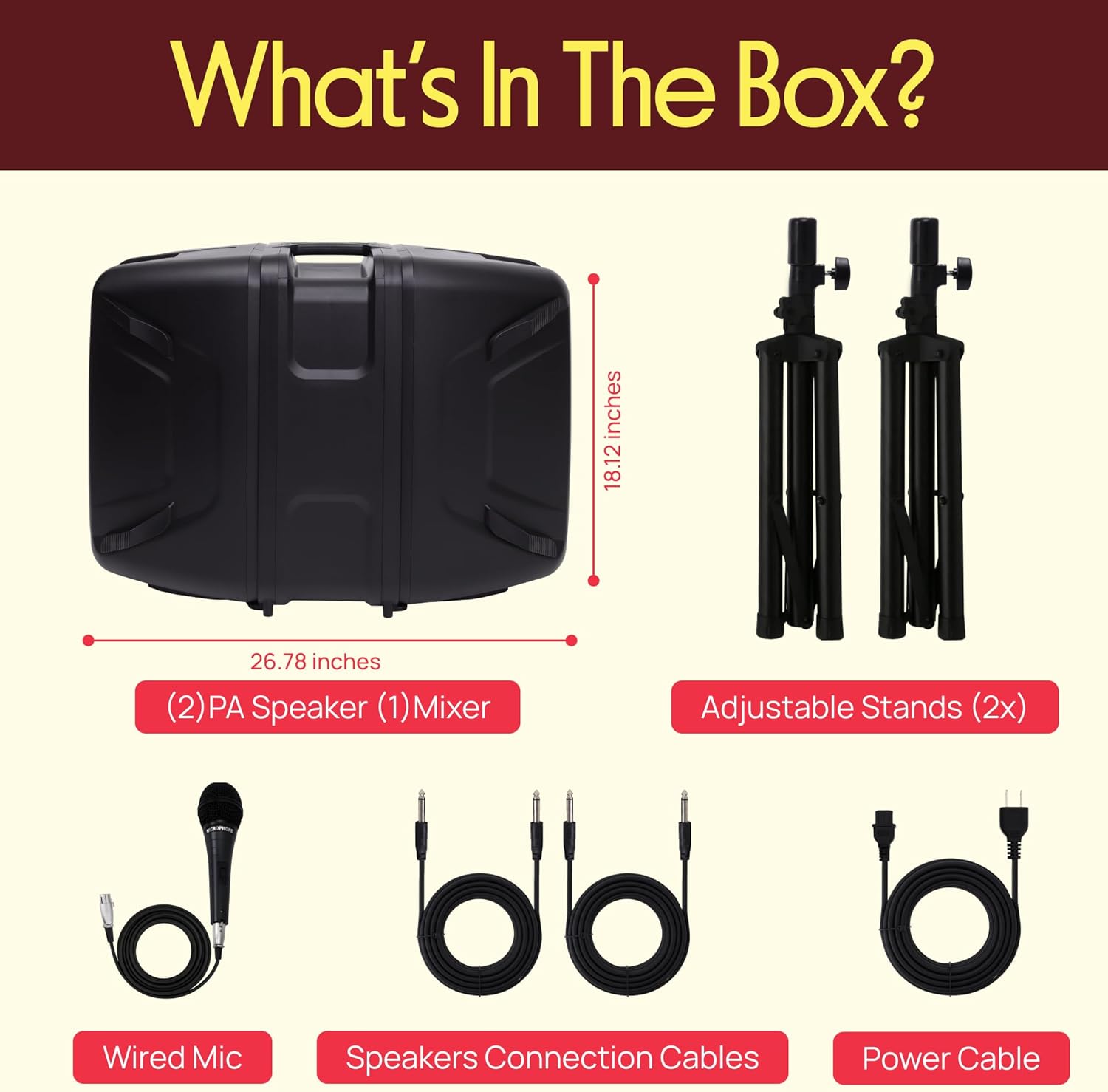 Pyle PA Speaker DJ Mixer Bundle - 300 W Portable Wireless Bluetooth Sound System w/ USB SD XLR 1/4" RCA Inputs - Dual Speaker, Mixer, Microphone, Stand, Cable - Home/Outdoor Party - PPHP28AMX,Black - Image 3