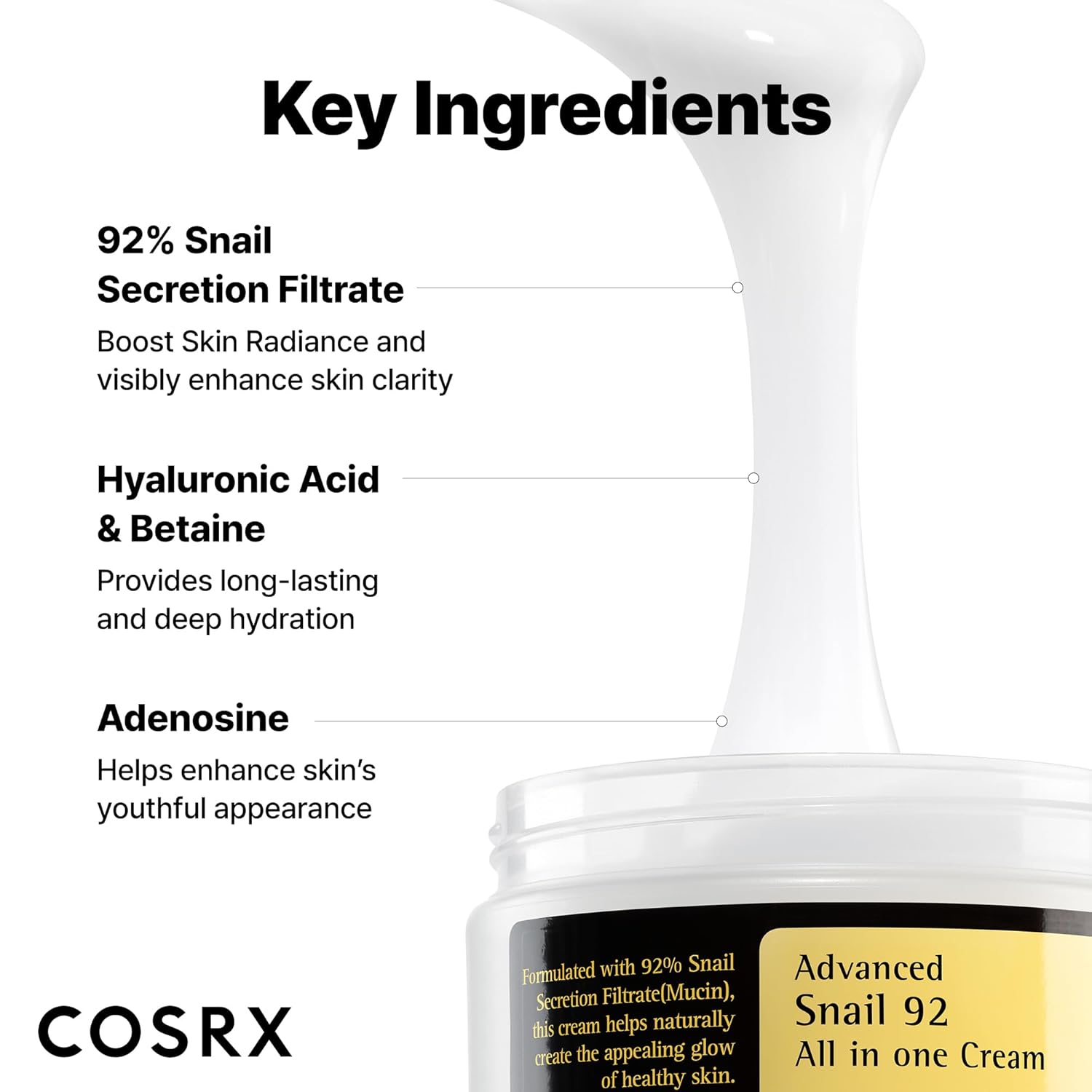 COSRX Snail Mucin 92% Face Moisturizer, 3.52 Oz, Lightweight Moisturing Cream for Soft, Glowy Skin, Korean Skin Care, Korean Moisturizer Face Cream - Image 4